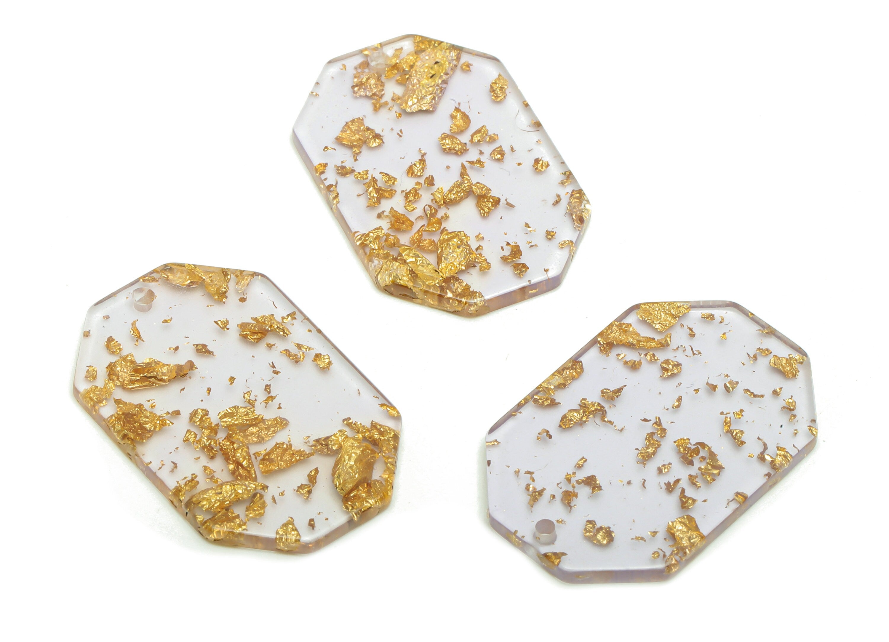 Acrylic Octagon Earring Charm - Octagon For Necklace Earring - Gold Color Flake With Hole - Color Code:A293 - 32.5x21x2mm - AC1817-A293-2 - DOMEDBAZAAR