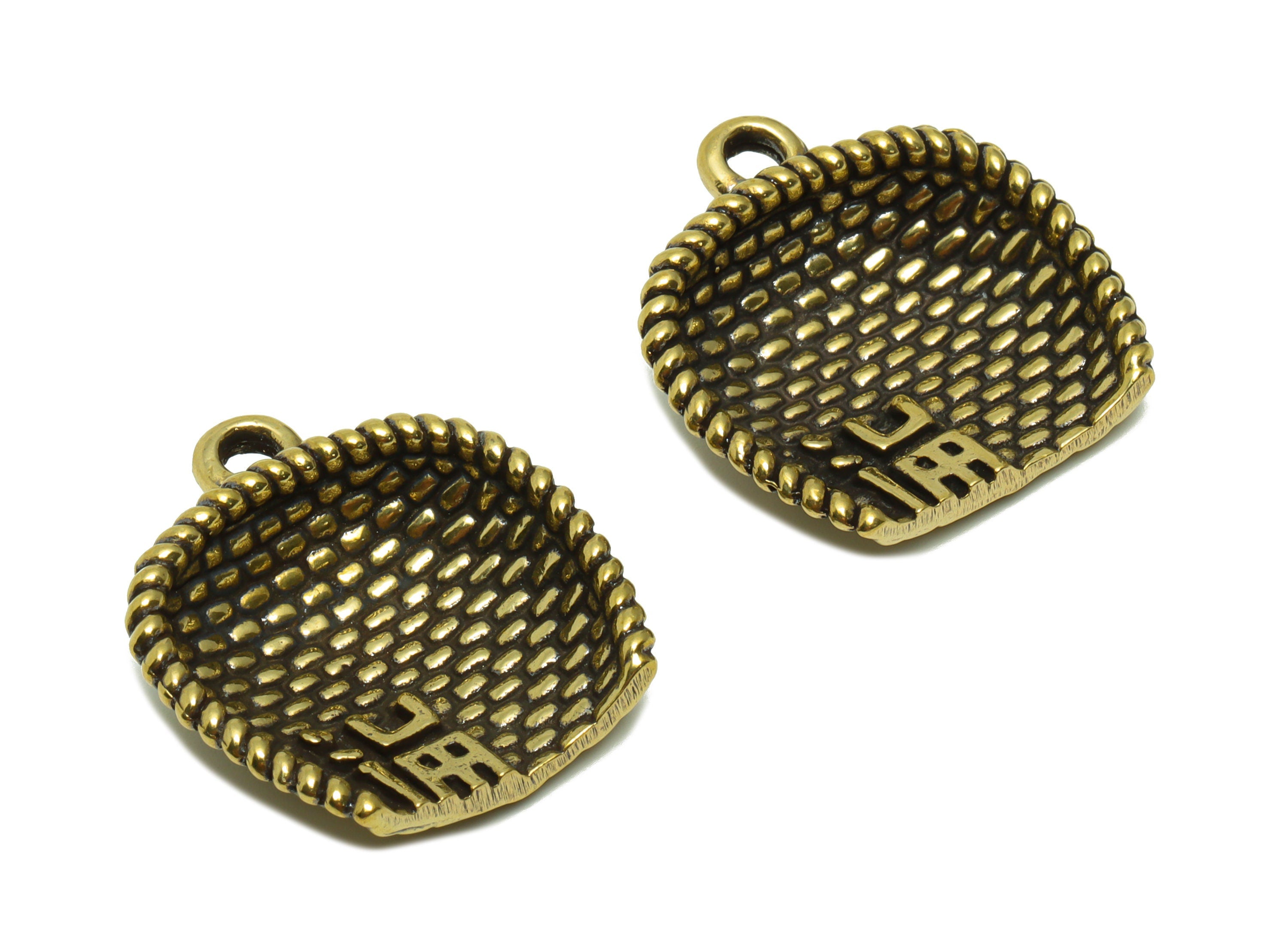 Brass Dustpan Charm - Raw Brass Dustpan Charms - Basket Figure - Antique Looking Pendant - Textured Basket Pendant - 28.42x26.71x7mm-PP8729 - DOMEDBAZAAR