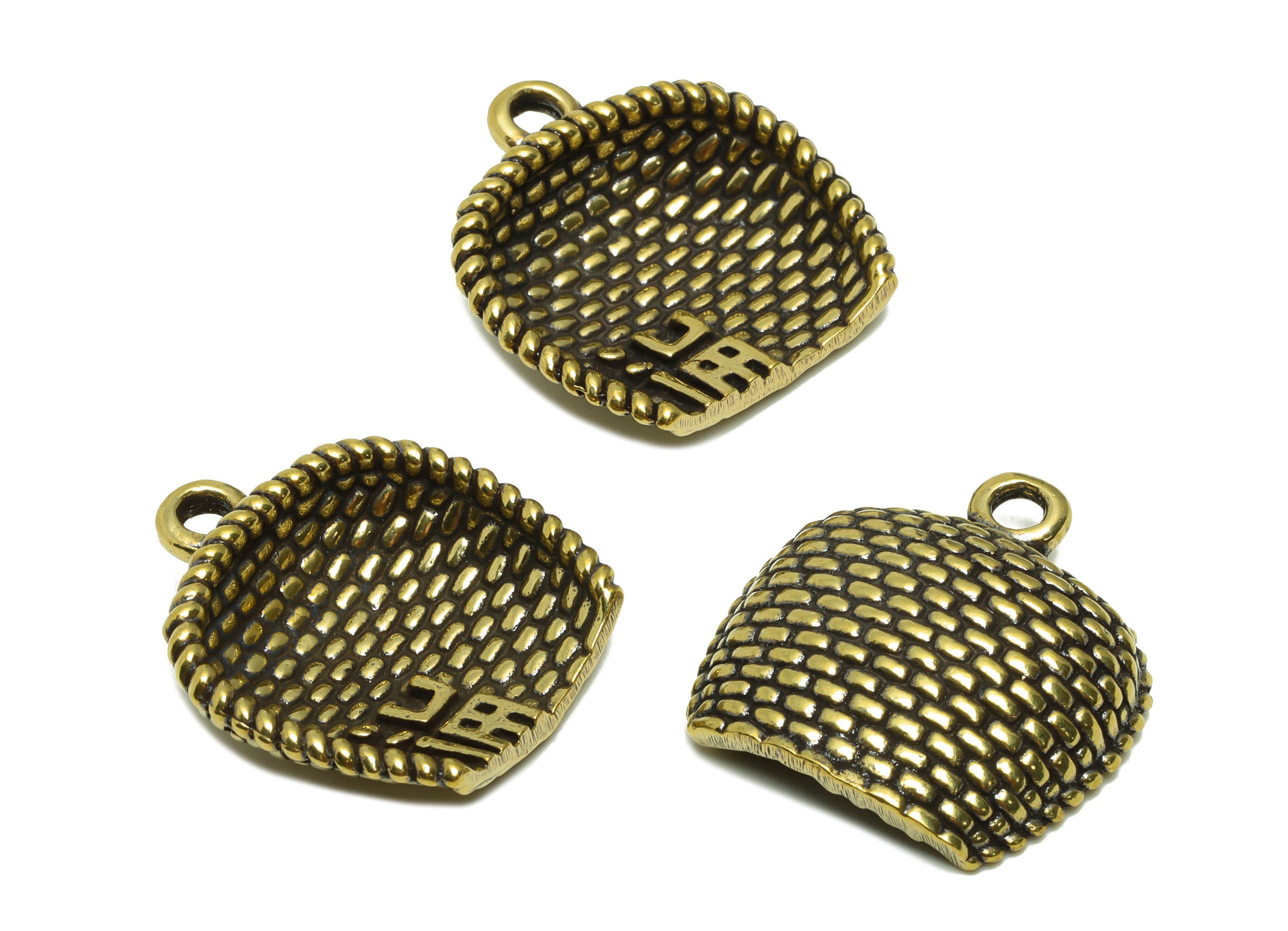 Brass Dustpan Charm - Raw Brass Dustpan Charms - Basket Figure - Antique Looking Pendant - Textured Basket Pendant - 28.42x26.71x7mm-PP8729 - DOMEDBAZAAR