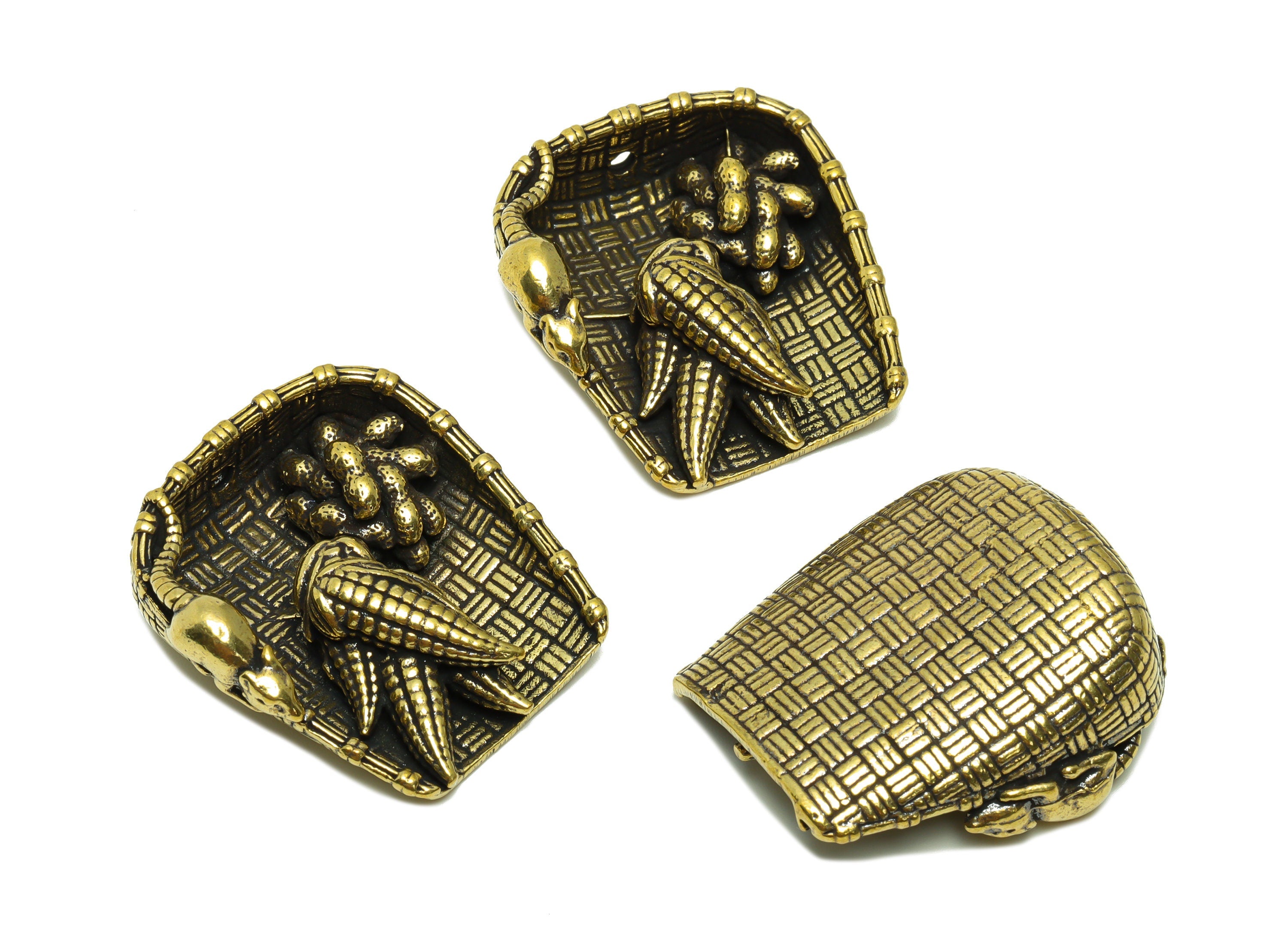 Brass Dustpan Charm - Raw Brass Corn Peanuts Charms - Basket Figure - Antique Looking Pendant - Textured Basket Pendant - 36x34x12mm-PP8745 - DOMEDBAZAAR