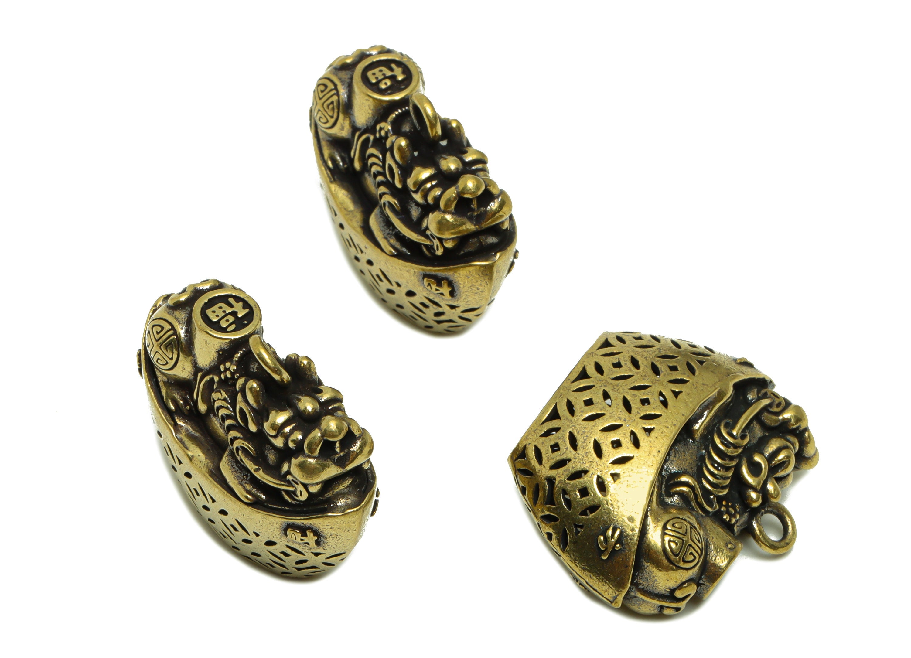Brass Gold Ingot Charm - Raw Brass Money Charms - Dragon Money Figure - Antique Looking Pendant - Money Pendant - 25x30x14mm-PP8760 - DOMEDBAZAAR