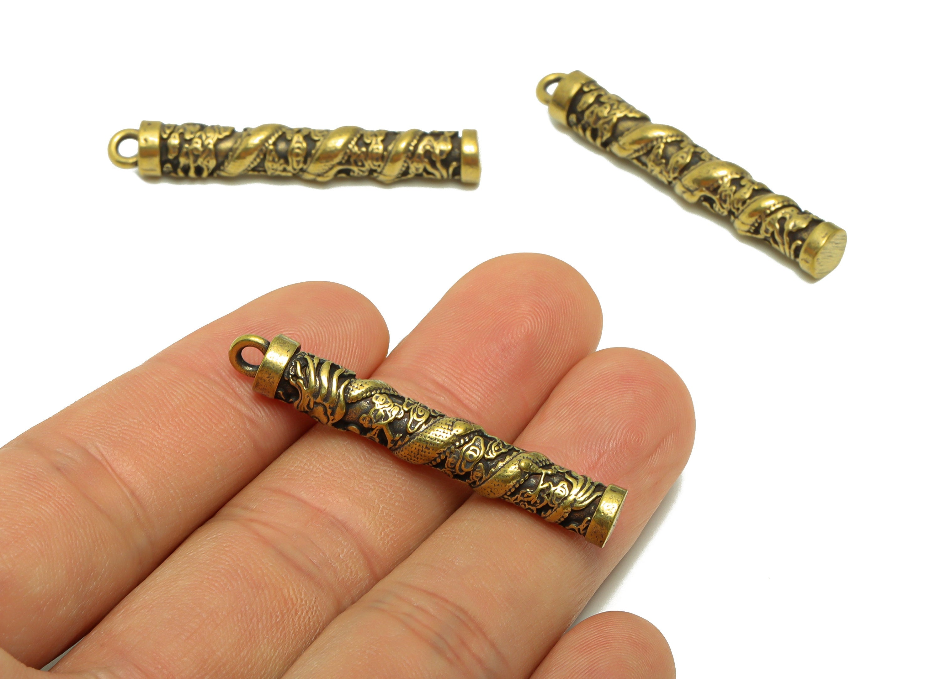 Brass Stick Charms - Raw Brass Stirp Earring Charm - Textured Bar Figure - Antique Looking Pendant - Stirp Pendant - 44.52x6.8x6mm - PP8761 - DOMEDBAZAAR