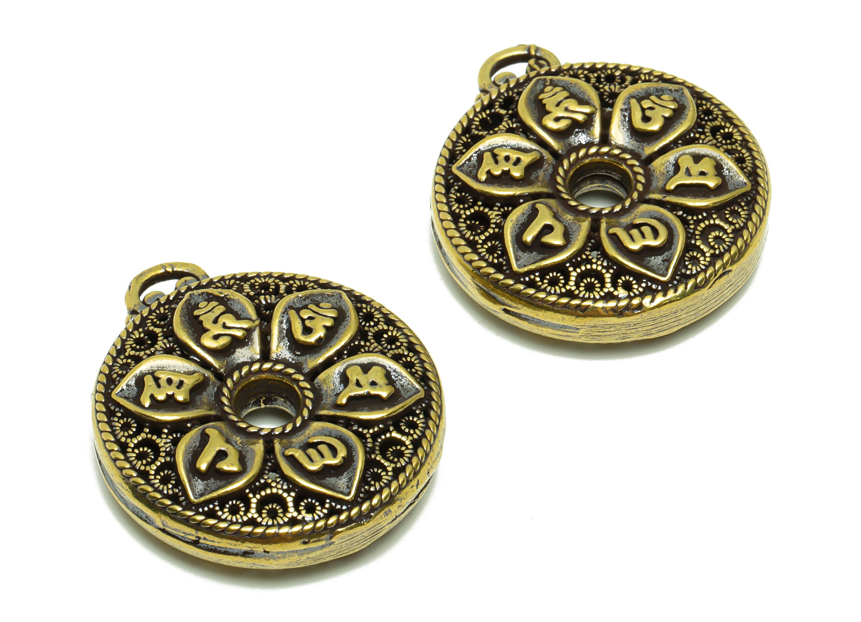 Brass Round Charm - Raw Brass Hollow Flower Earring Charm - Textured Figure - Antique Looking Pendant - Pattern Pendant - 35x31x8mm -PP8782 - DOMEDBAZAAR