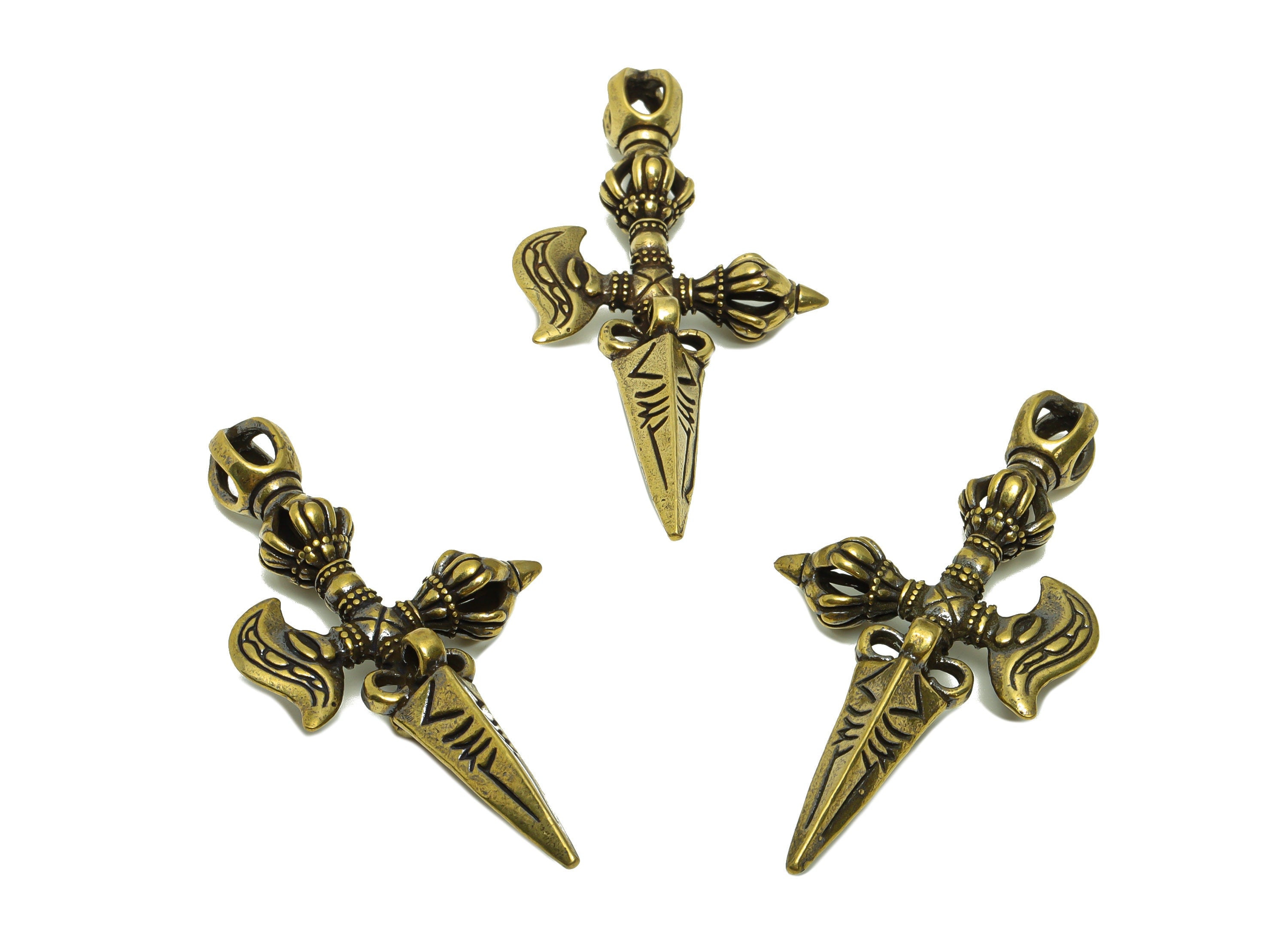 Brass Geometry Charms - Raw Brass Geometry Earring Charm - Dagger Geometry Figure - Antique Looking Knife - 58.04x30.12x11.4mm - PP8718 - DOMEDBAZAAR