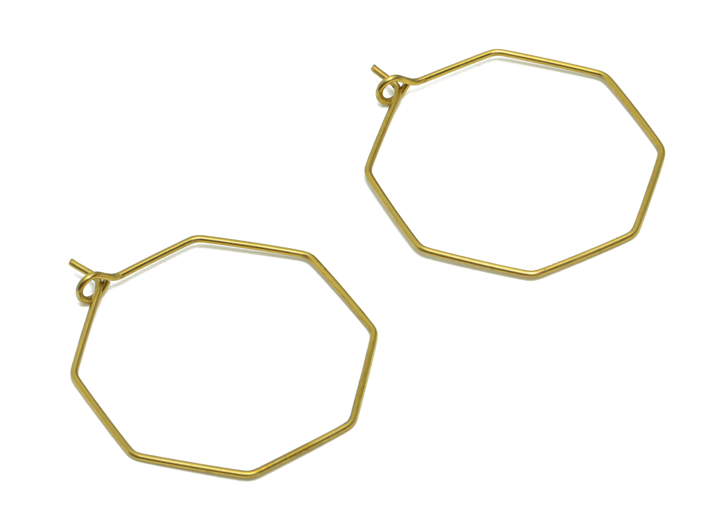 Octagon Wire Hoop Earring - Raw Brass Octagon Earring Charm - Octagon Earring Charm - Jeweler Making - 27.62x36.23x0.65mm - PP8706 - DOMEDBAZAAR