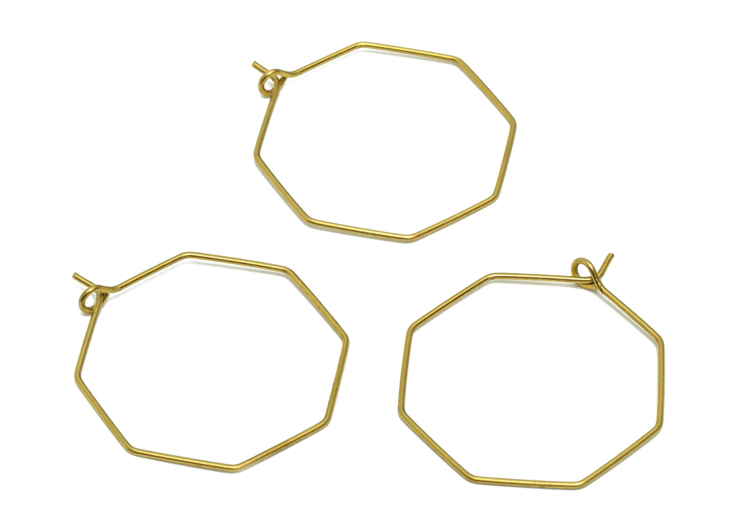 Octagon Wire Hoop Earring - Raw Brass Octagon Earring Charm - Octagon Earring Charm - Jeweler Making - 27.62x36.23x0.65mm - PP8706 - DOMEDBAZAAR