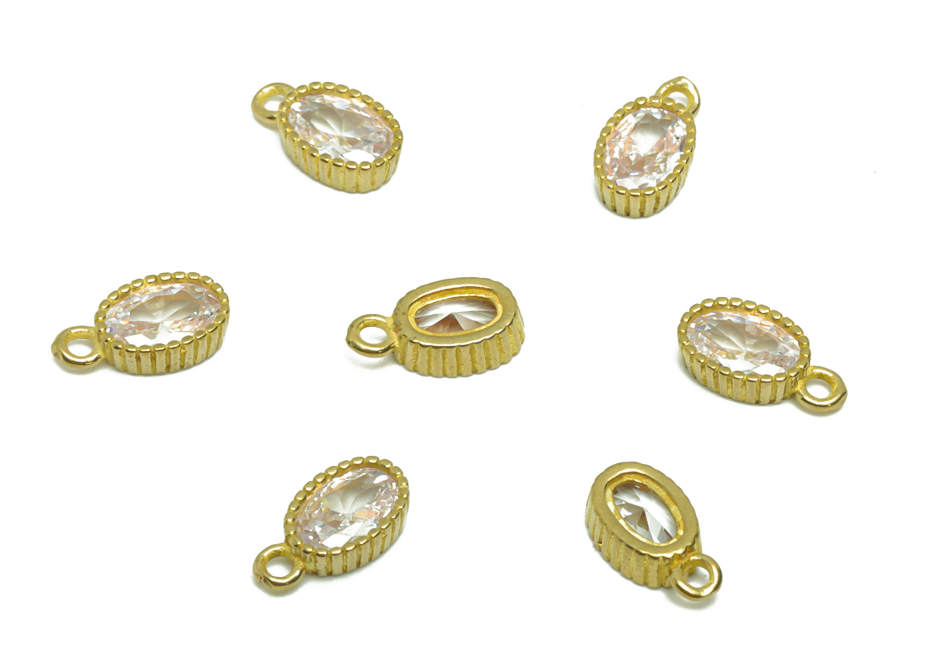 Brass Oval Earring Charm - Raw Brass Mini Oval Pendant - Cubic Zircon Geometry Earring Charms - Mini Oval Earring Charm - 9x5x2.3mm - PP8835 - DOMEDBAZAAR