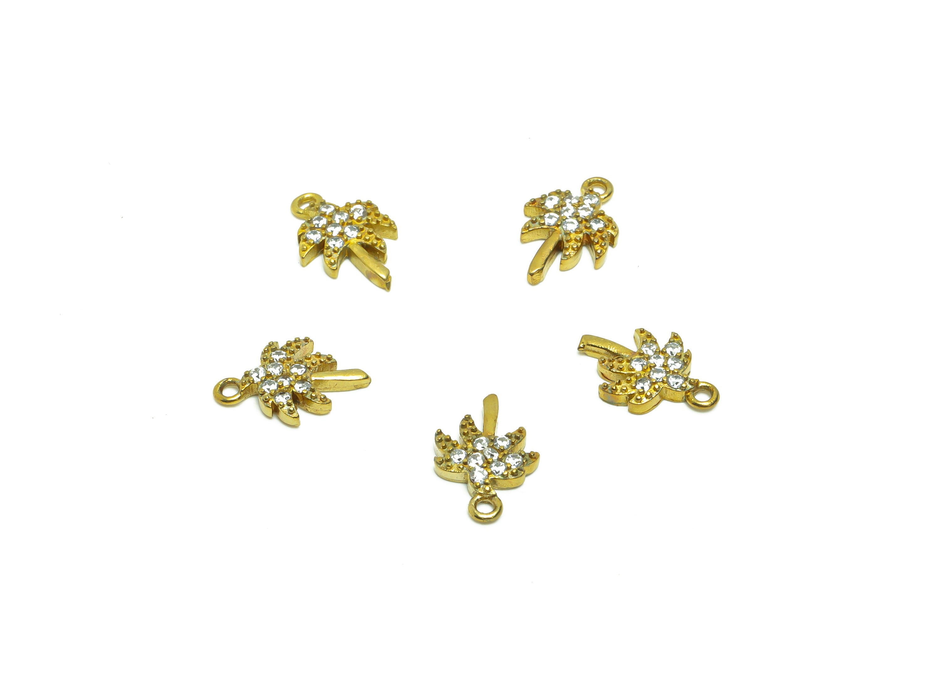 Brass Polm Tree Earring Charm - Raw Brass Coconut Tree Pendant - Cubic Zircon Tree Earring Charms - Botanical Charm - 11x7x2mm - PP8817 - DOMEDBAZAAR
