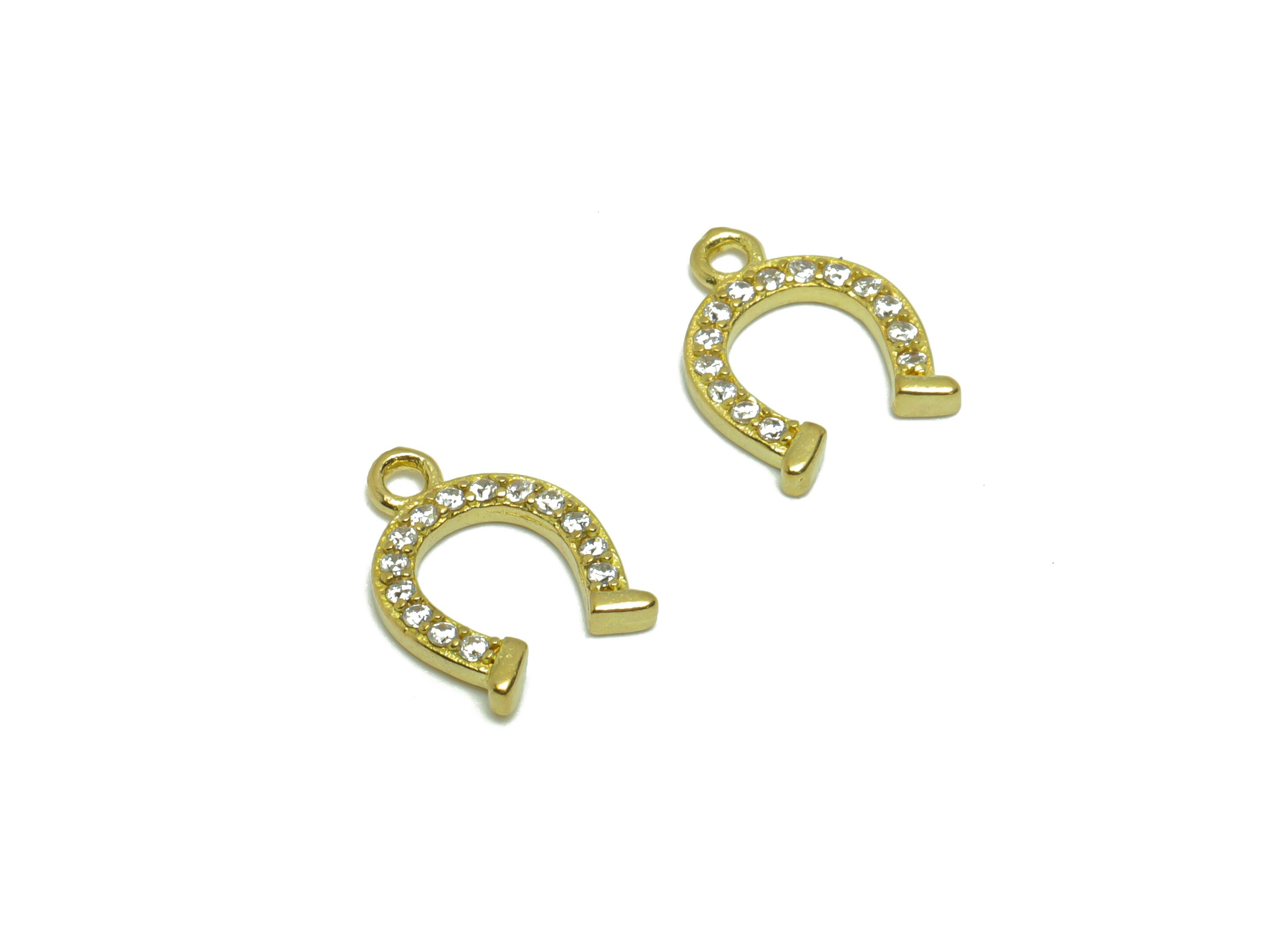 Brass Horseshoe Earring Charm - Raw Brass Horseshoe Pendant - Cubic Zircon Geometry Earring Charm - Cubic Horseshoe Charm -11x8x1mm - PP8793 - DOMEDBAZAAR