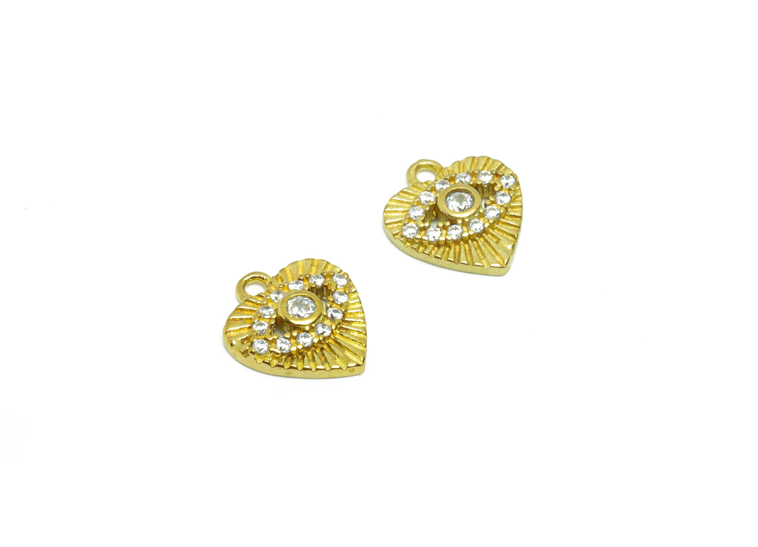 Brass Heart Earring Charm - Raw Brass Eye Pendant - Cubic Zircon Textured Heart Earring Charm - Cubic Heart Charm - 10.95x9.9x2mm - PP8823 - DOMEDBAZAAR