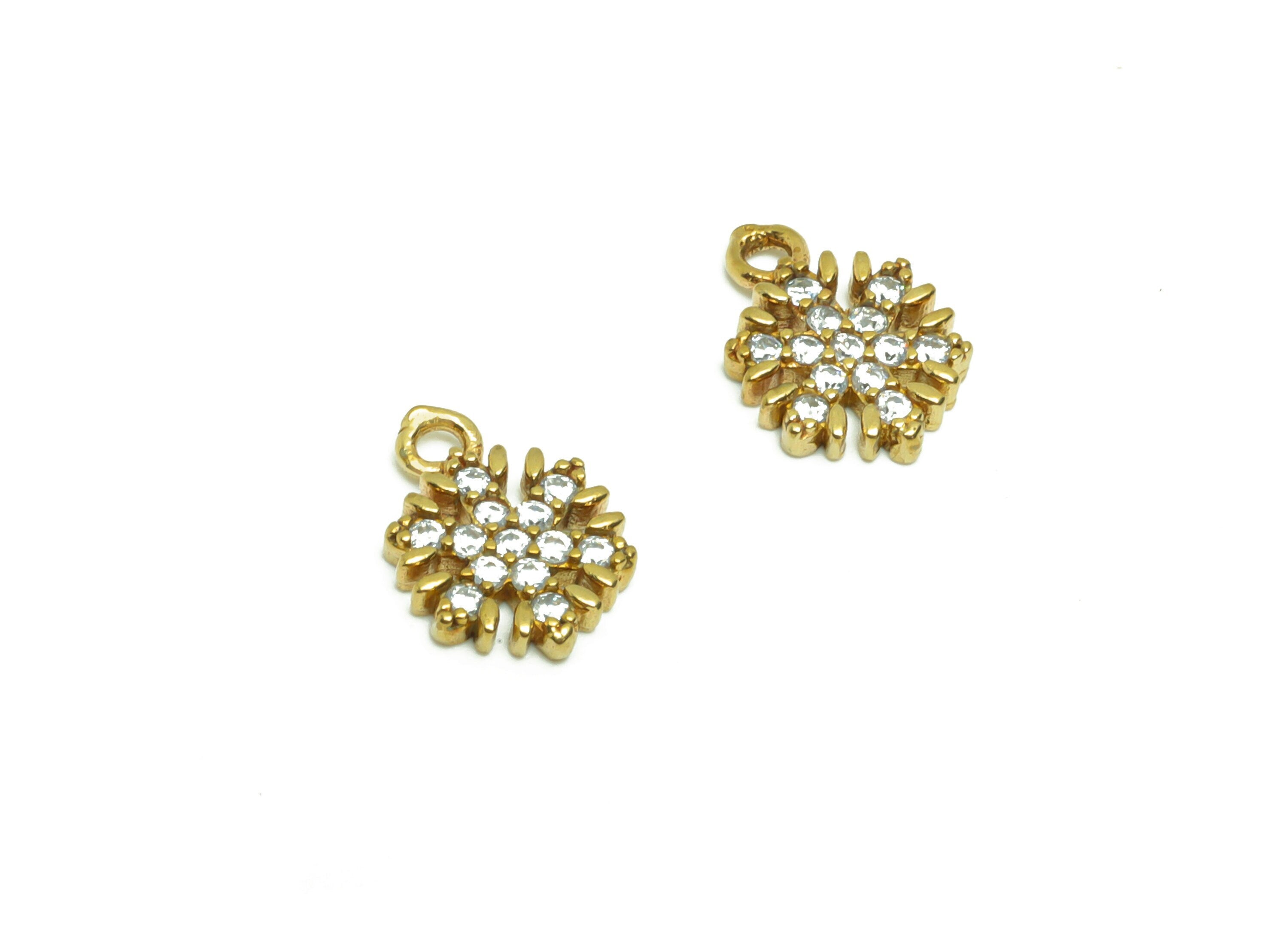 Brass Flower Earring Charm - Raw Brass Snowflake Pendant - Cubic Zircon Snowflake Earring Charm - Cubic Flower Charm - 10x7x1.66mm - PP8791 - DOMEDBAZAAR