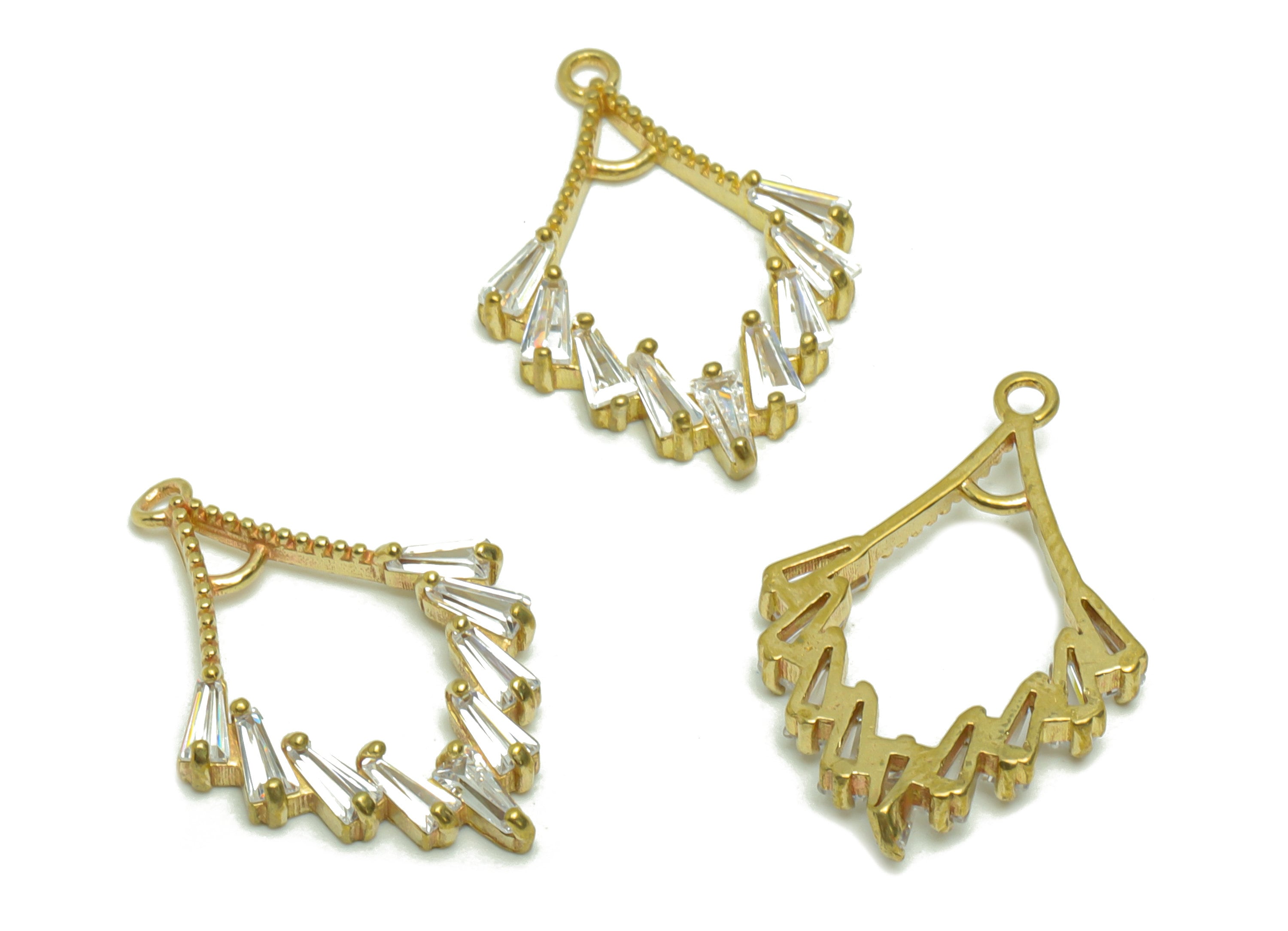 Brass Fan Earring Charm - Raw Brass Geometry Pendant - Cubic Zircon Trapezoid Earring Charm - Wing Diamond - 23.22x15x 2.77mm - PP8787 - DOMEDBAZAAR