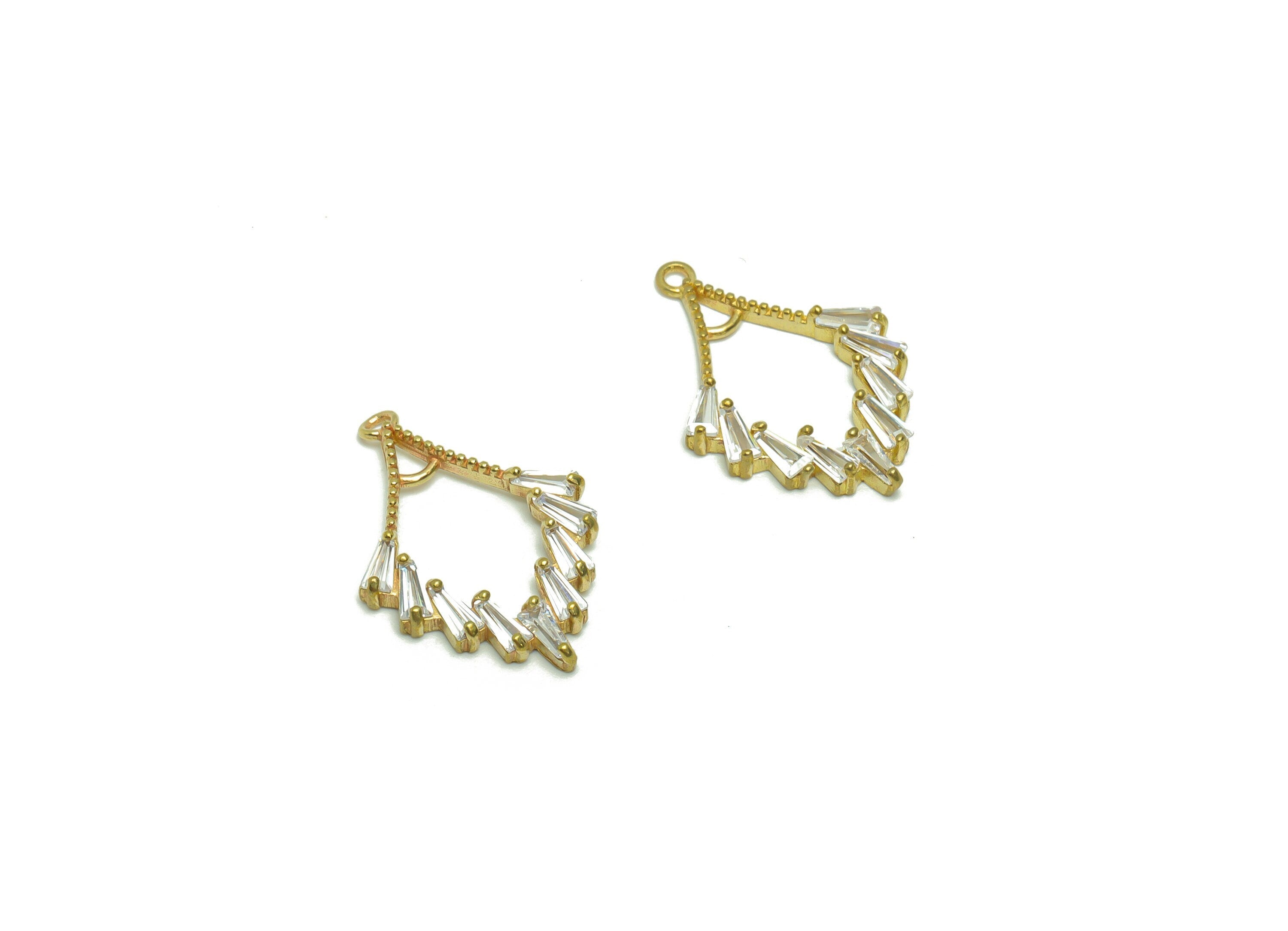 Brass Fan Earring Charm - Raw Brass Geometry Pendant - Cubic Zircon Trapezoid Earring Charm - Wing Diamond - 23.22x15x 2.77mm - PP8787 - DOMEDBAZAAR