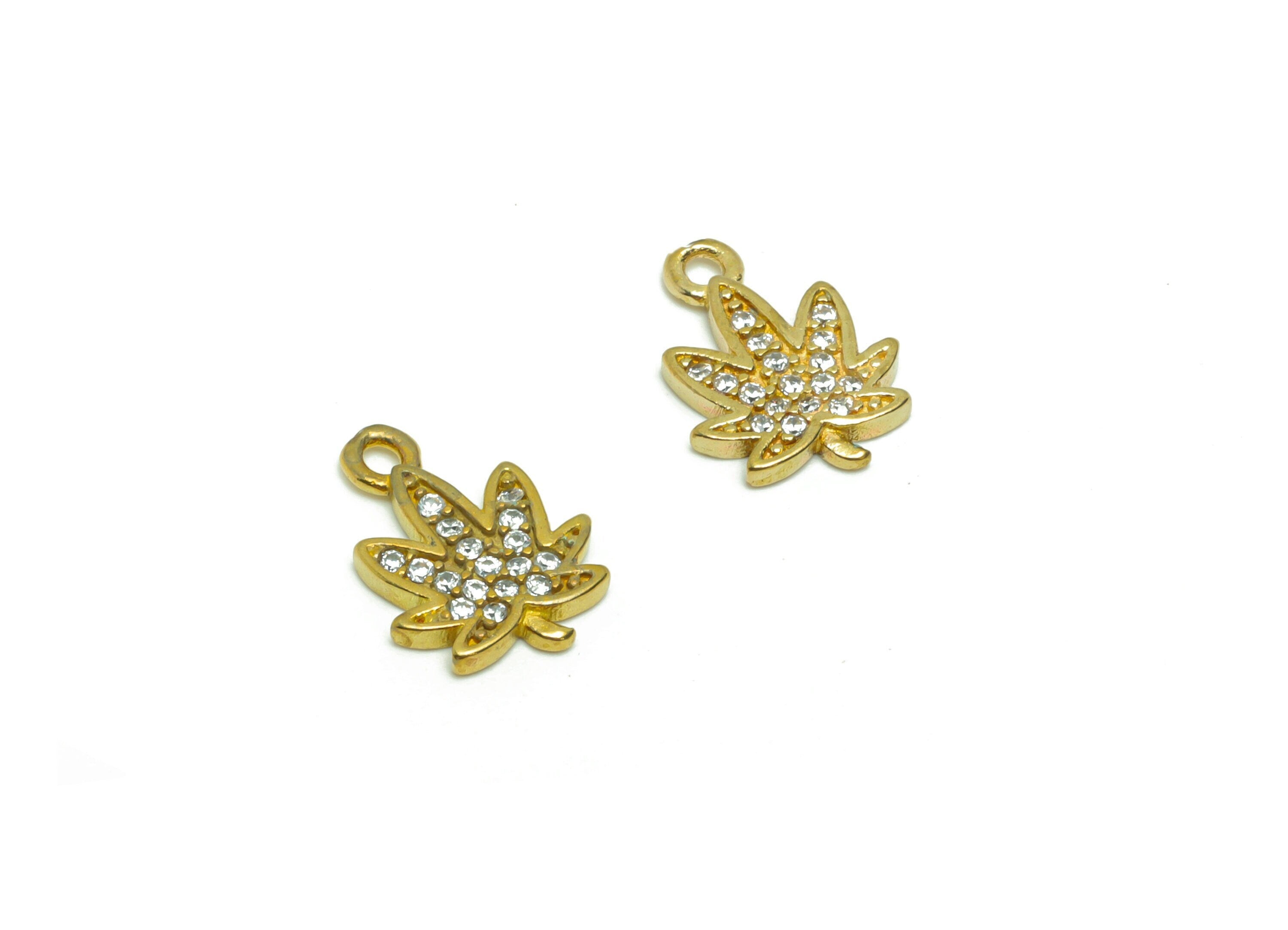 Brass Maple Leaf Earring Charm - Raw Brass Leaf Pendant - Cubic Zircon Maple Leaf Earring Charm - Cubic Flower Charm - 13.2x9x1.5mm - PP8827 - DOMEDBAZAAR