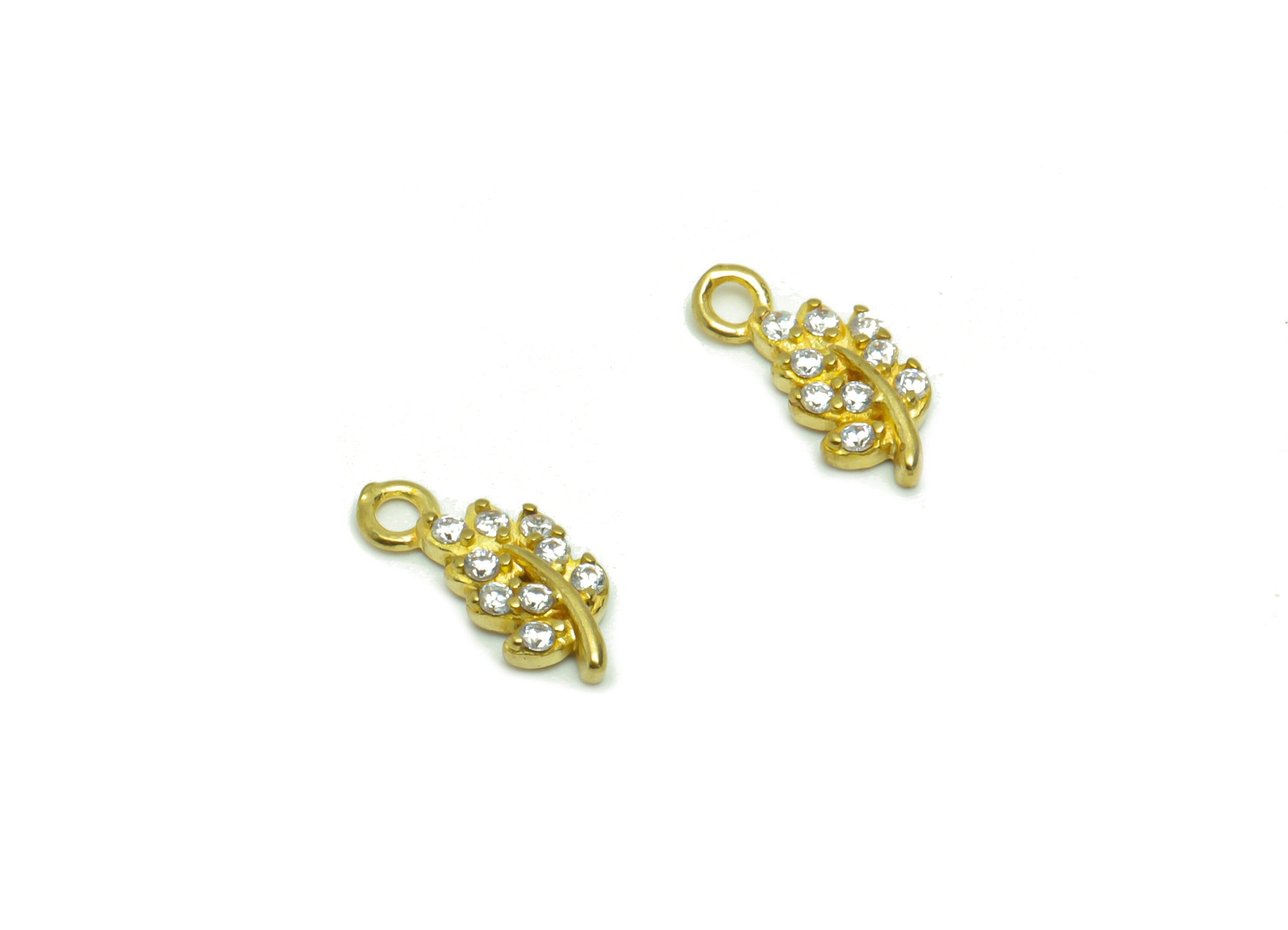 Brass Leaf Earring Charm - Raw Brass Leaf Pendant - Cubic Zircon Branch Earring Charm - Brass Cubic Botanical Charm - 14.8x5.4x1.6mm- PP8837 - DOMEDBAZAAR