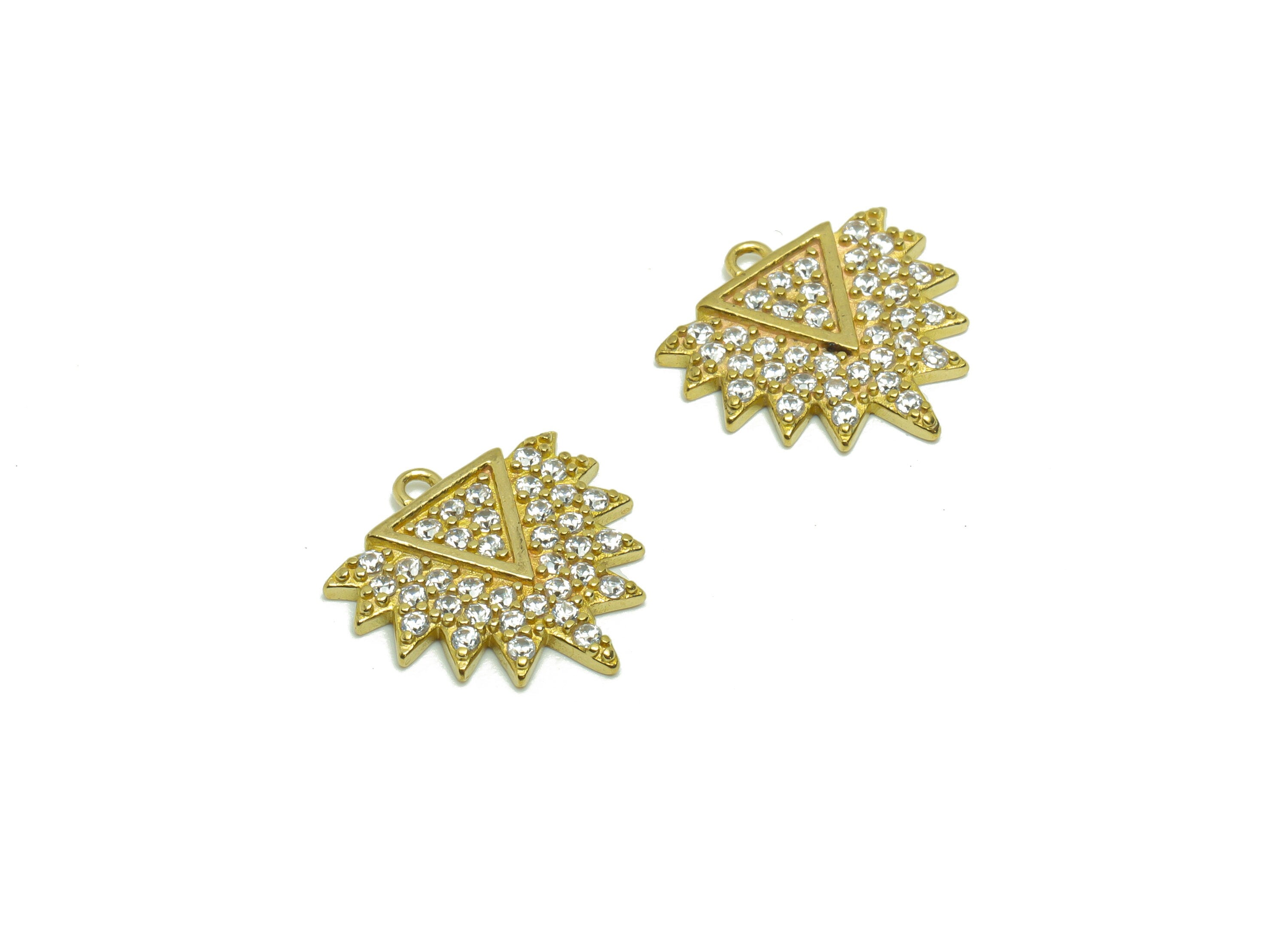 Brass Triangle Earring Charm - Raw Brass Geometry Pendant - Cubic Zircon Triangle Earring Charm - Brass Zircon Charm - 16.8x16.8x2mm- PP8825 - DOMEDBAZAAR