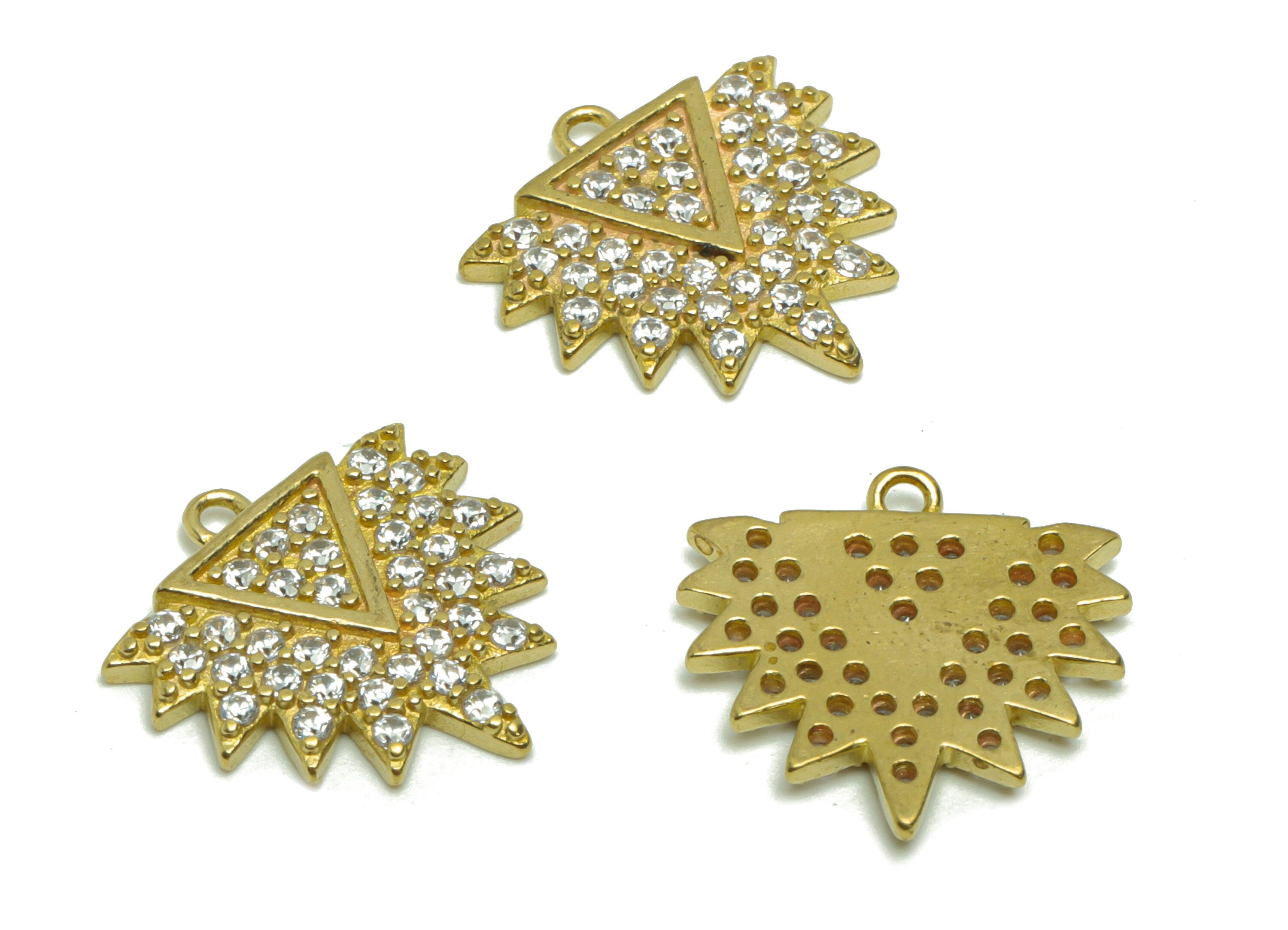 Brass Triangle Earring Charm - Raw Brass Geometry Pendant - Cubic Zircon Triangle Earring Charm - Brass Zircon Charm - 16.8x16.8x2mm- PP8825 - DOMEDBAZAAR