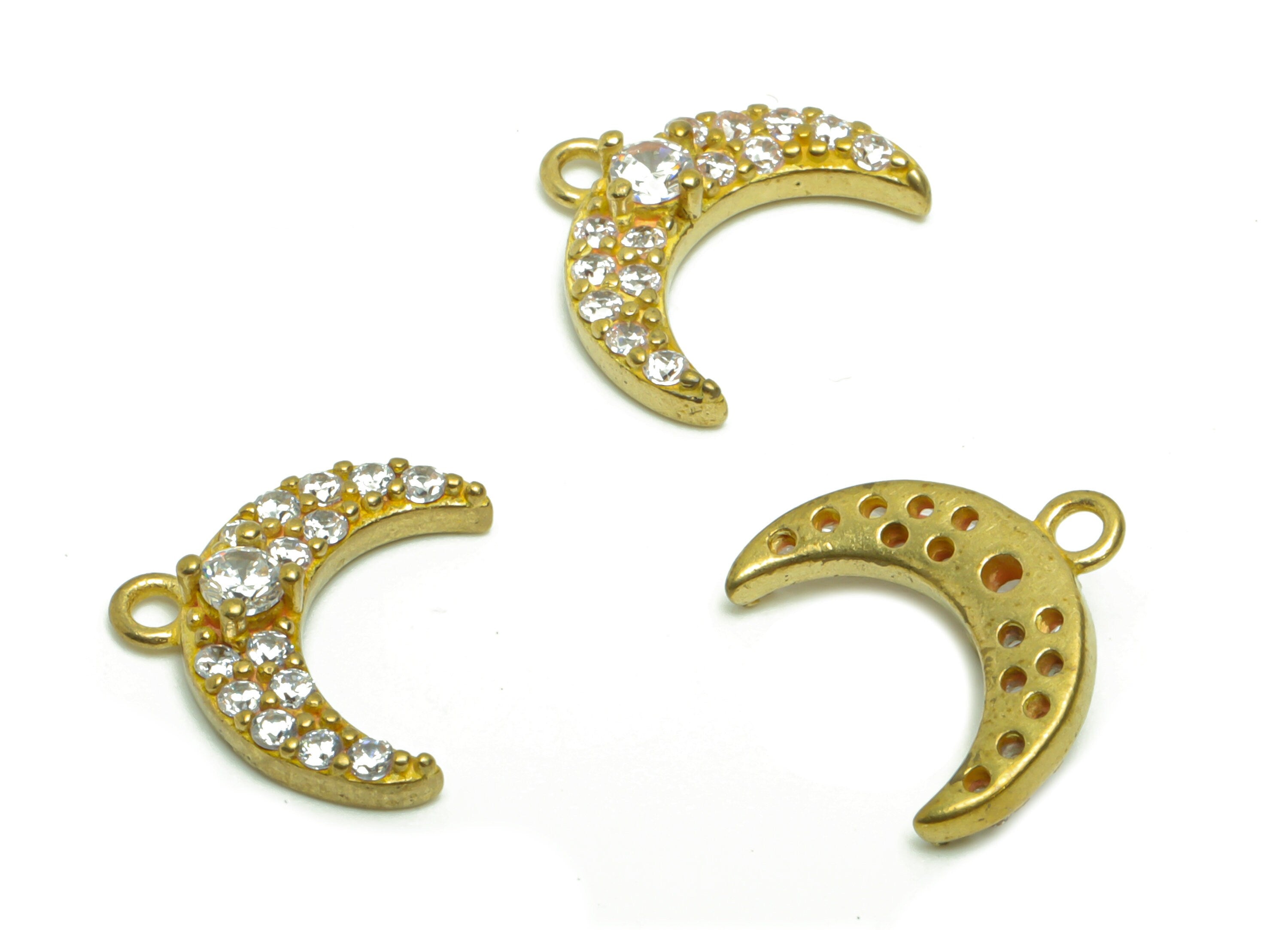 Brass Crescent Earring Charm - Raw Brass Moon Pendant - Cubic Zircon Crescent Earring Charm - Space Earring Charm - 11.43x13x3.48mm - PP8803 - DOMEDBAZAAR