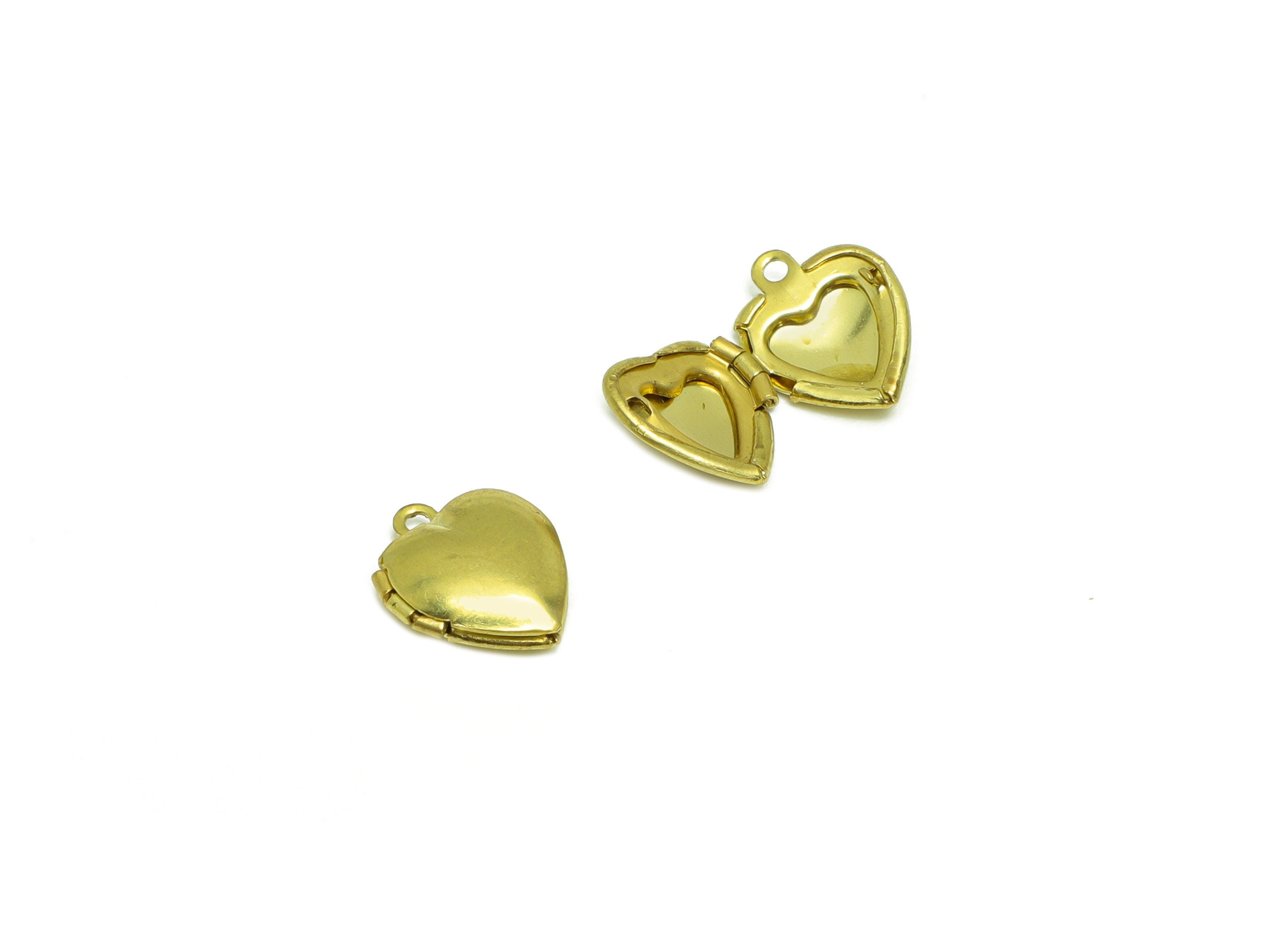 Brass Heart Locket Charm - Raw Brass Mini Heart Locket Charms - Heart Locket Pendant For Engraved - 12.27x10.34x4.21mm - PP8917 - DOMEDBAZAAR
