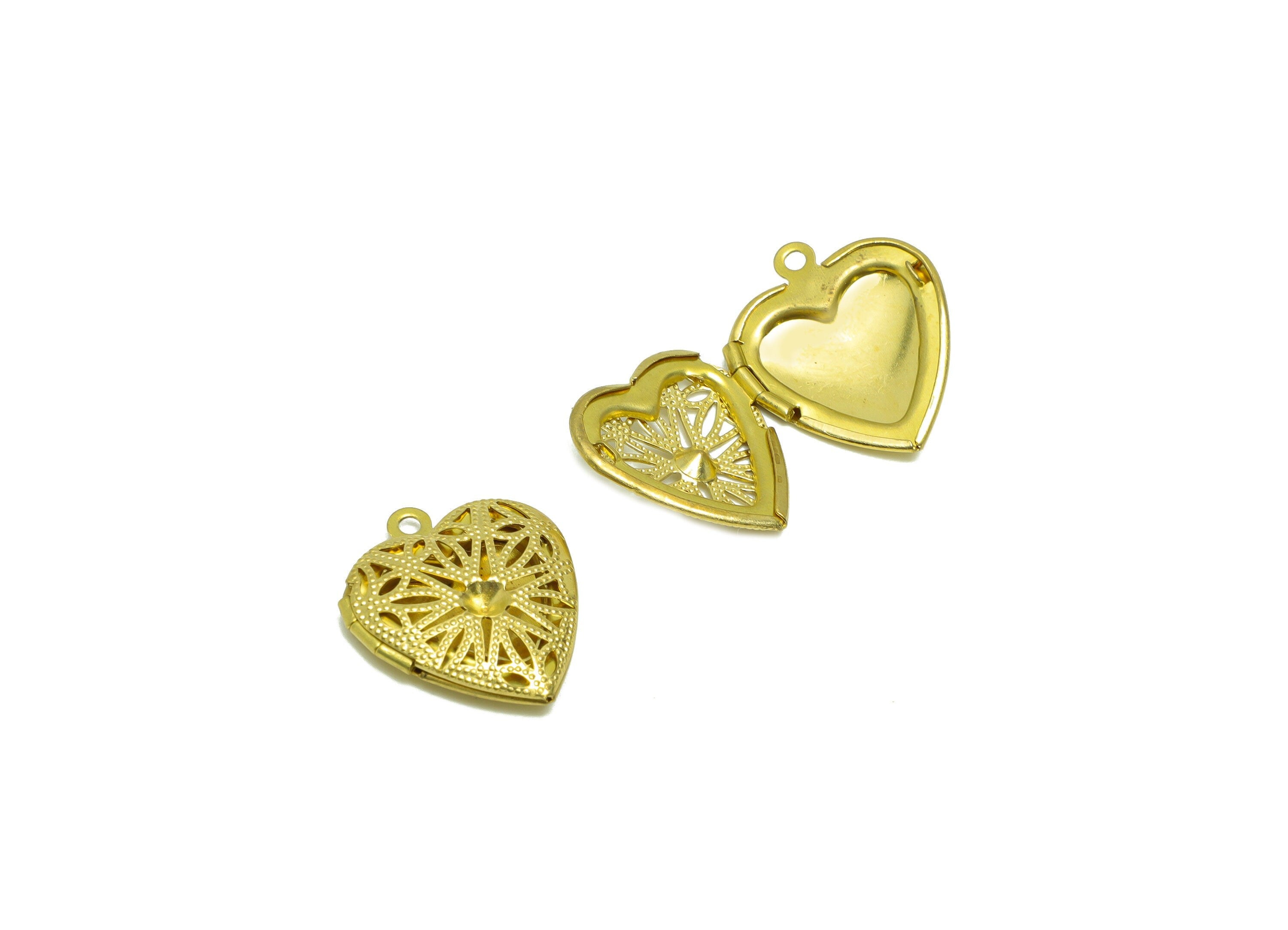 Brass Heart Locket Charm - Raw Brass Antique Vintage - Vintage Looking Locket - Engraved Locket - Antique Looking Locket - 22x19x5mm -PP8908 - DOMEDBAZAAR