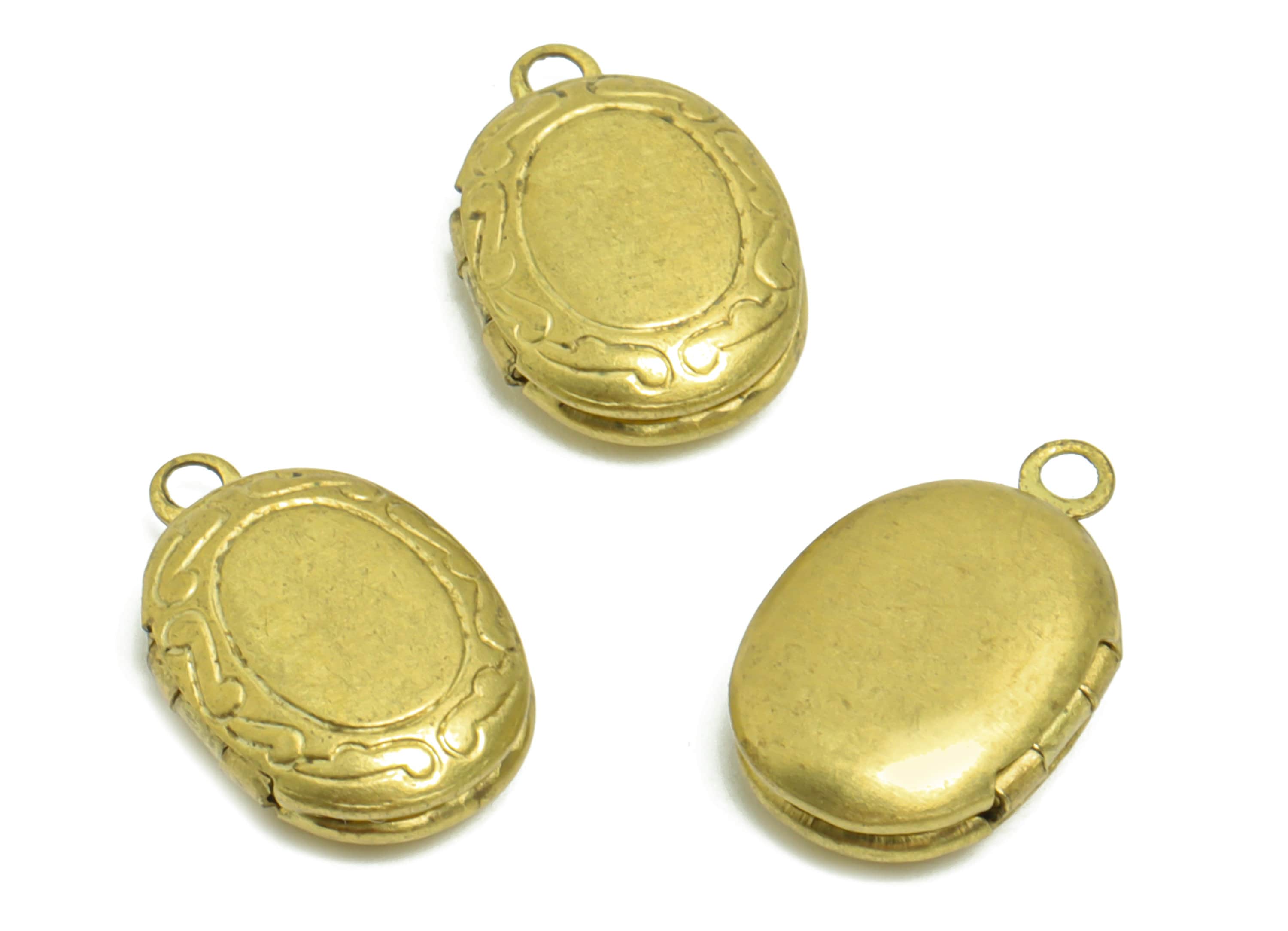 Brass Oval Locket Charm - Raw Brass Pattern Locket Charms - Antique Vintage Looking Locket - Engrave Locket-For Engraving - 15x9x3mm -PP8942 - DOMEDBAZAAR