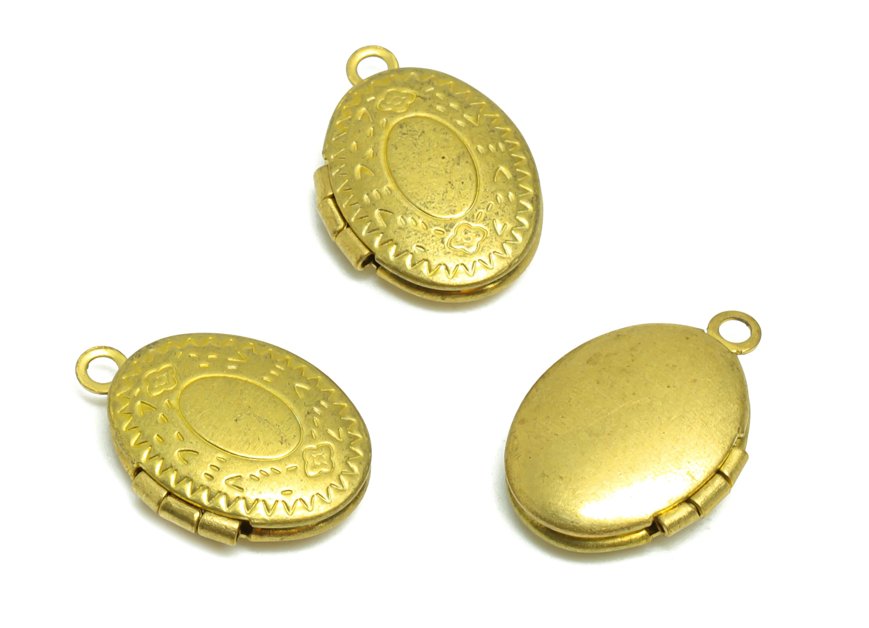 Brass Oval Locket Charm - Raw Brass Oval Locket Charms - Vintage Antique Looking Locket - Engrave Locket -For Engraving - 16x11x3mm - PP8929 - DOMEDBAZAAR