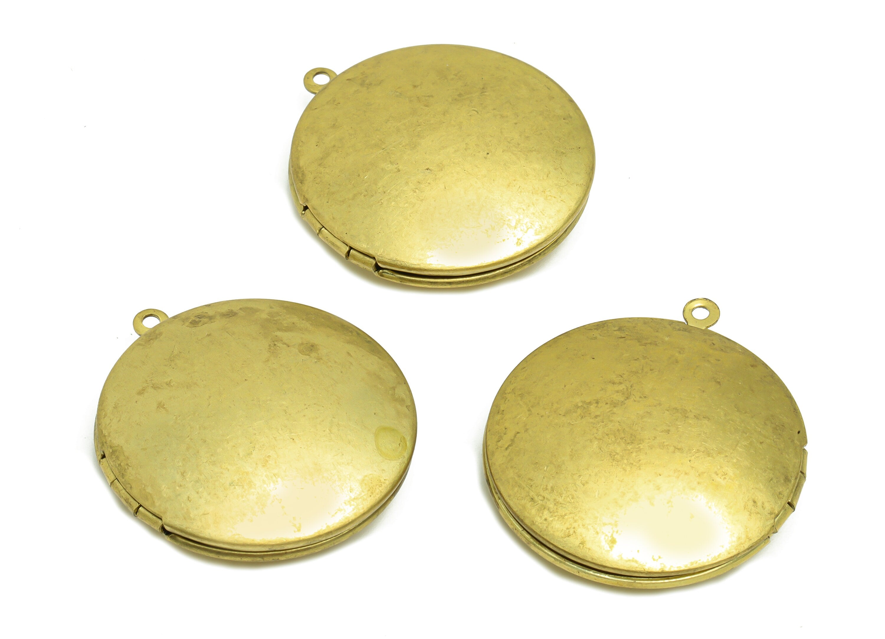 Brass Round Locket Charm - Raw Brass Circle Locket Charm - Antique Vintage Looking Locket - Engrave Locket -For Engraving - 36x32x9mm-PP8920 - DOMEDBAZAAR