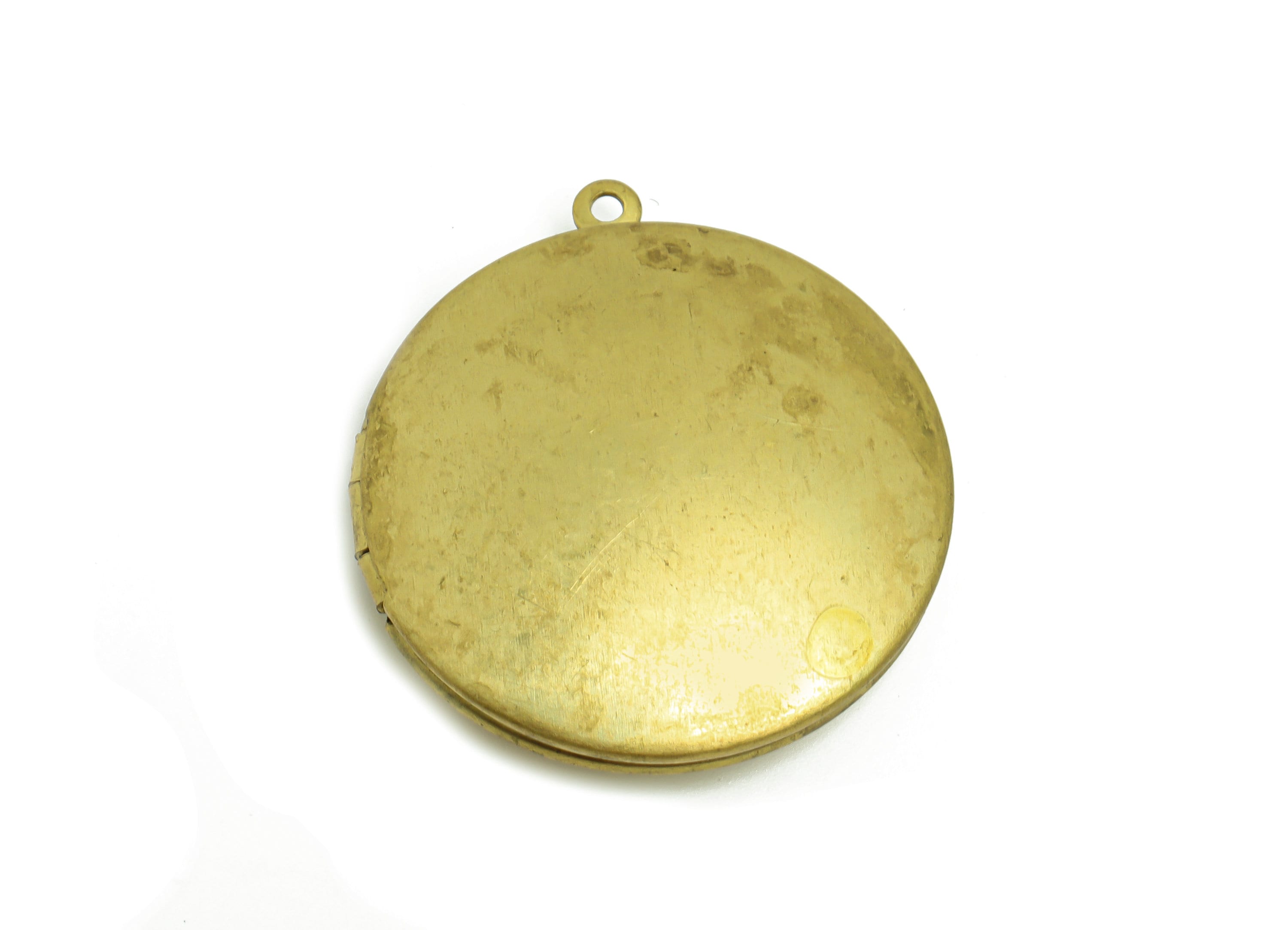 Brass Round Locket Charm - Raw Brass Circle Locket Charm - Antique Vintage Looking Locket - Engrave Locket -For Engraving - 36x32x9mm-PP8920 - DOMEDBAZAAR