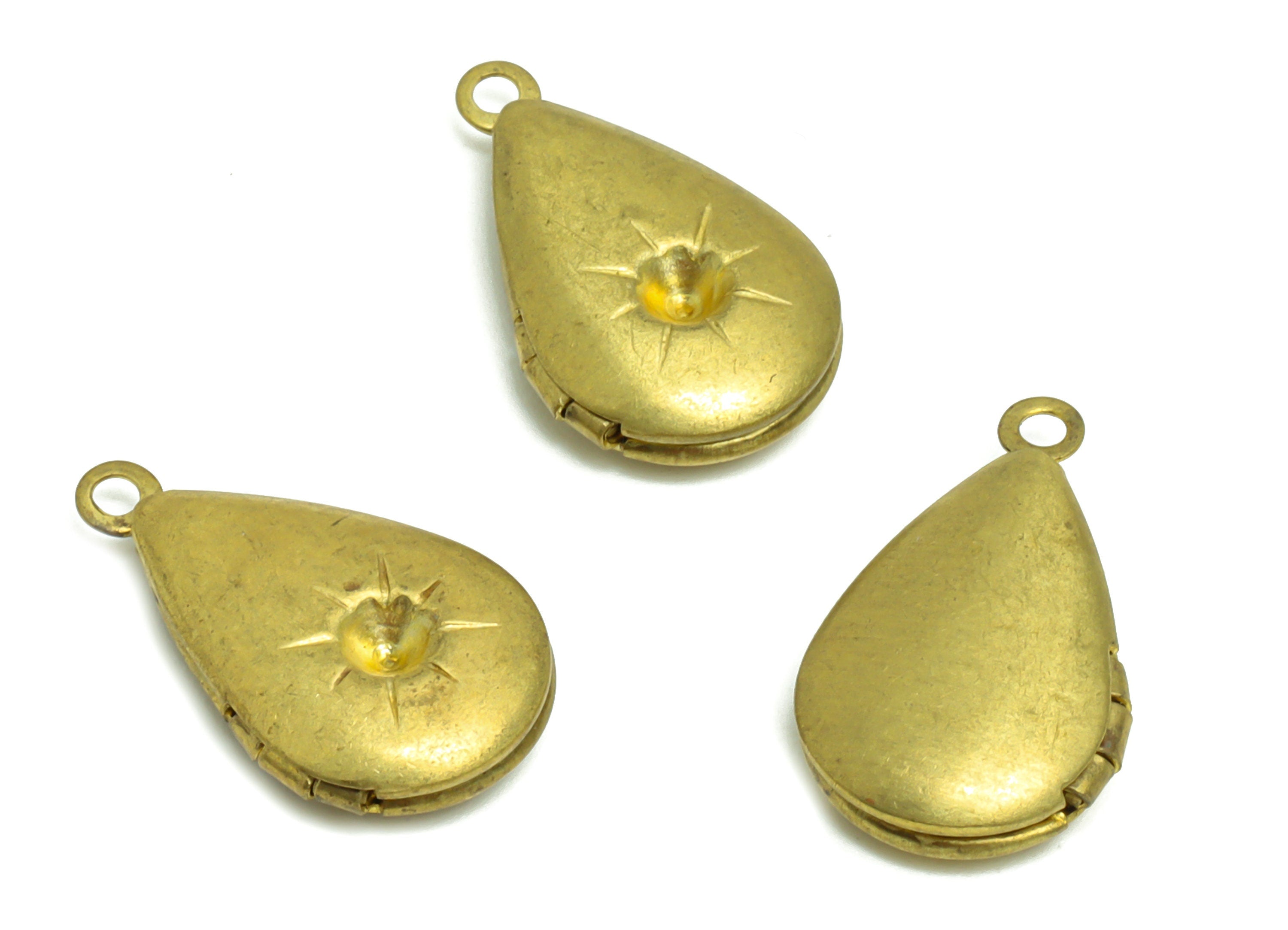 Brass Teardrop Locket Charm - Raw Brass Depression Locket Charms For Diamond - Antique Vintage Looking Locket - 17.68x10.64x3.95mm - PP8941 - DOMEDBAZAAR