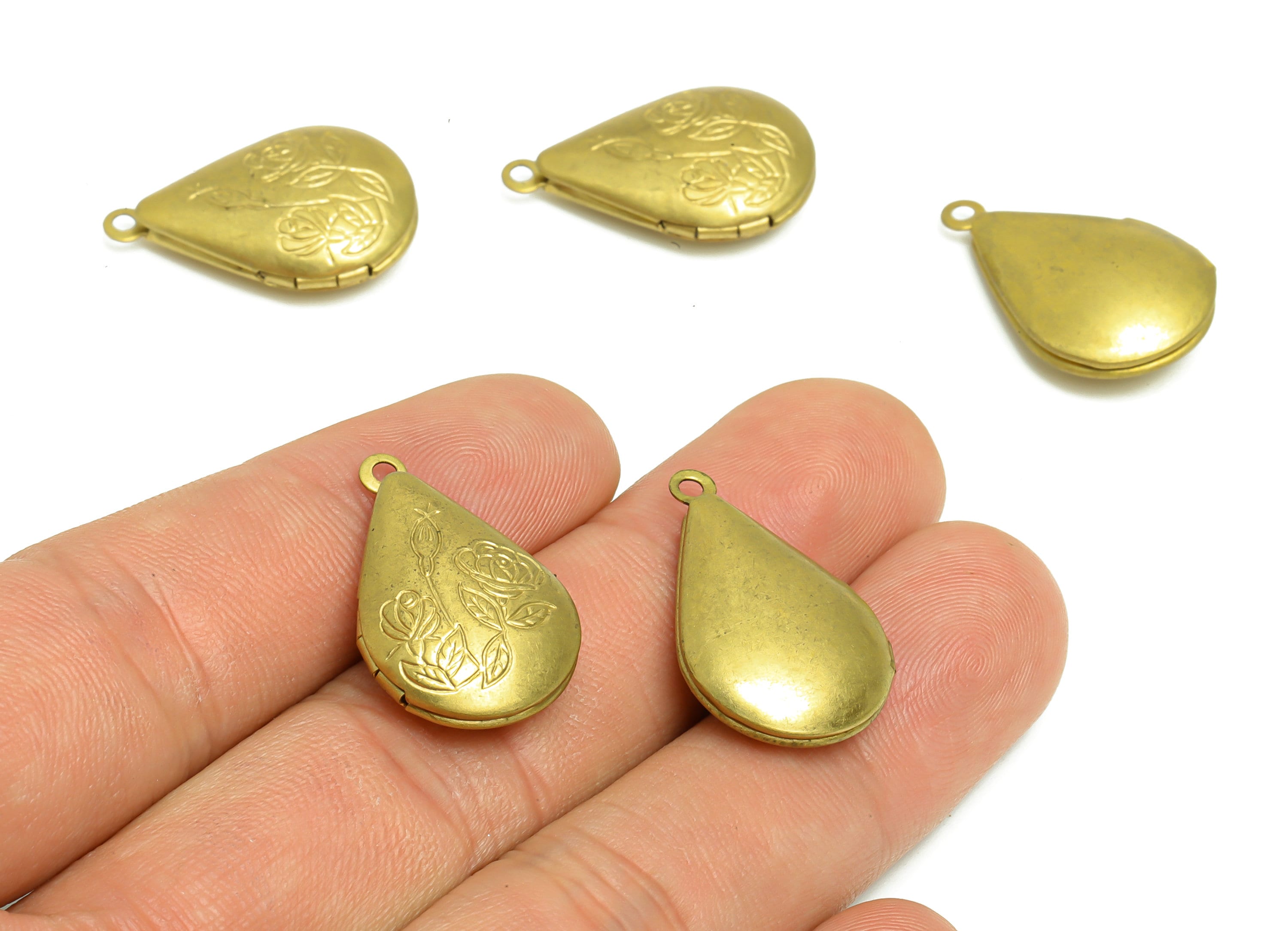 Brass Drop Locket Charm - Raw Brass Rose Depression Locket Charms For Diamond - Teardrop Antique Vintage Looking Locket - 24x15x6mm - PP8938 - DOMEDBAZAAR