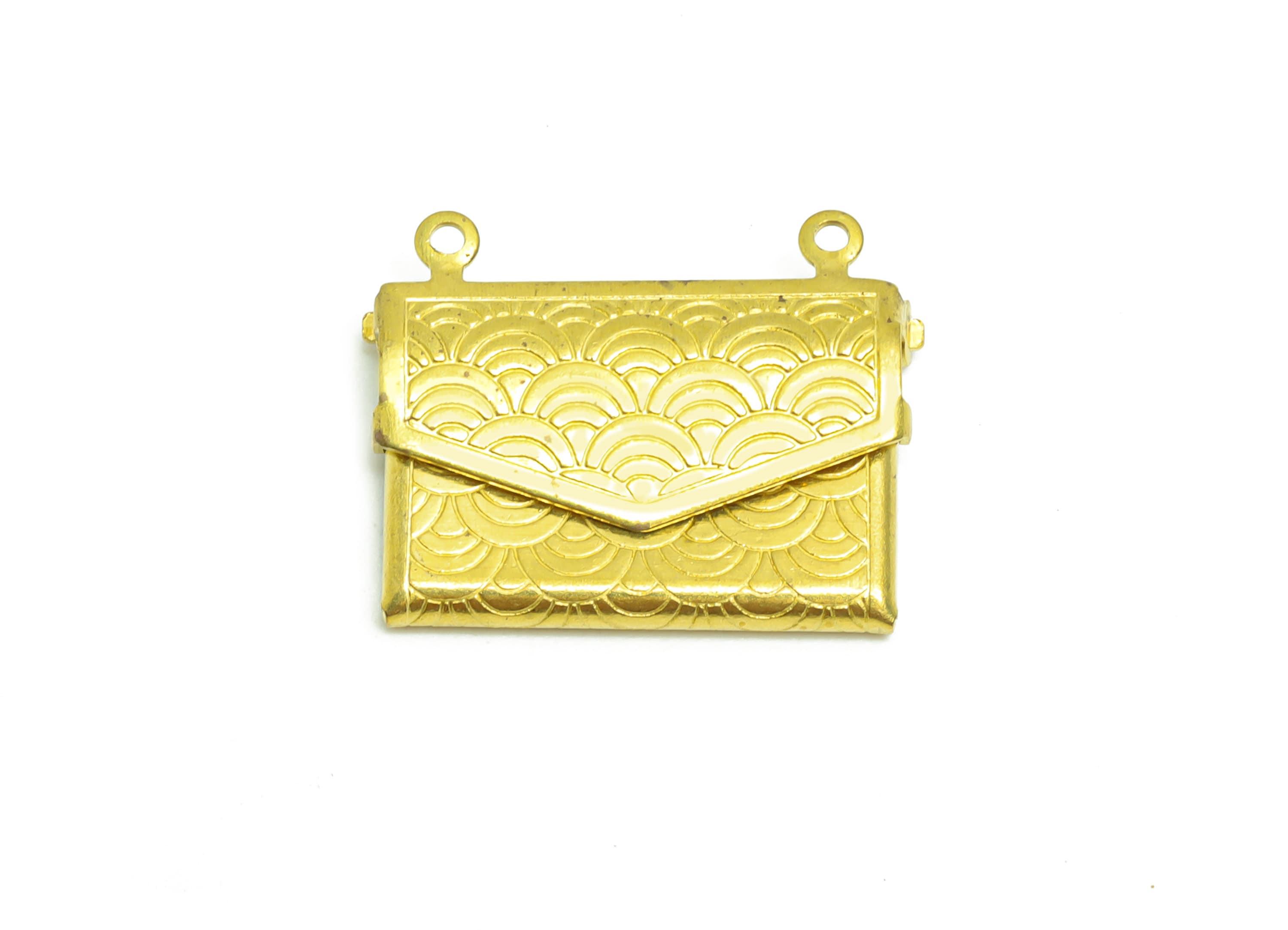 Brass Envelope Locket Charms - Raw Brass Pattern Clutch Bag Locket Charms - Antique Vintage Looking Locket - 21.83x16.88x3.53mm - PP8925 - DOMEDBAZAAR