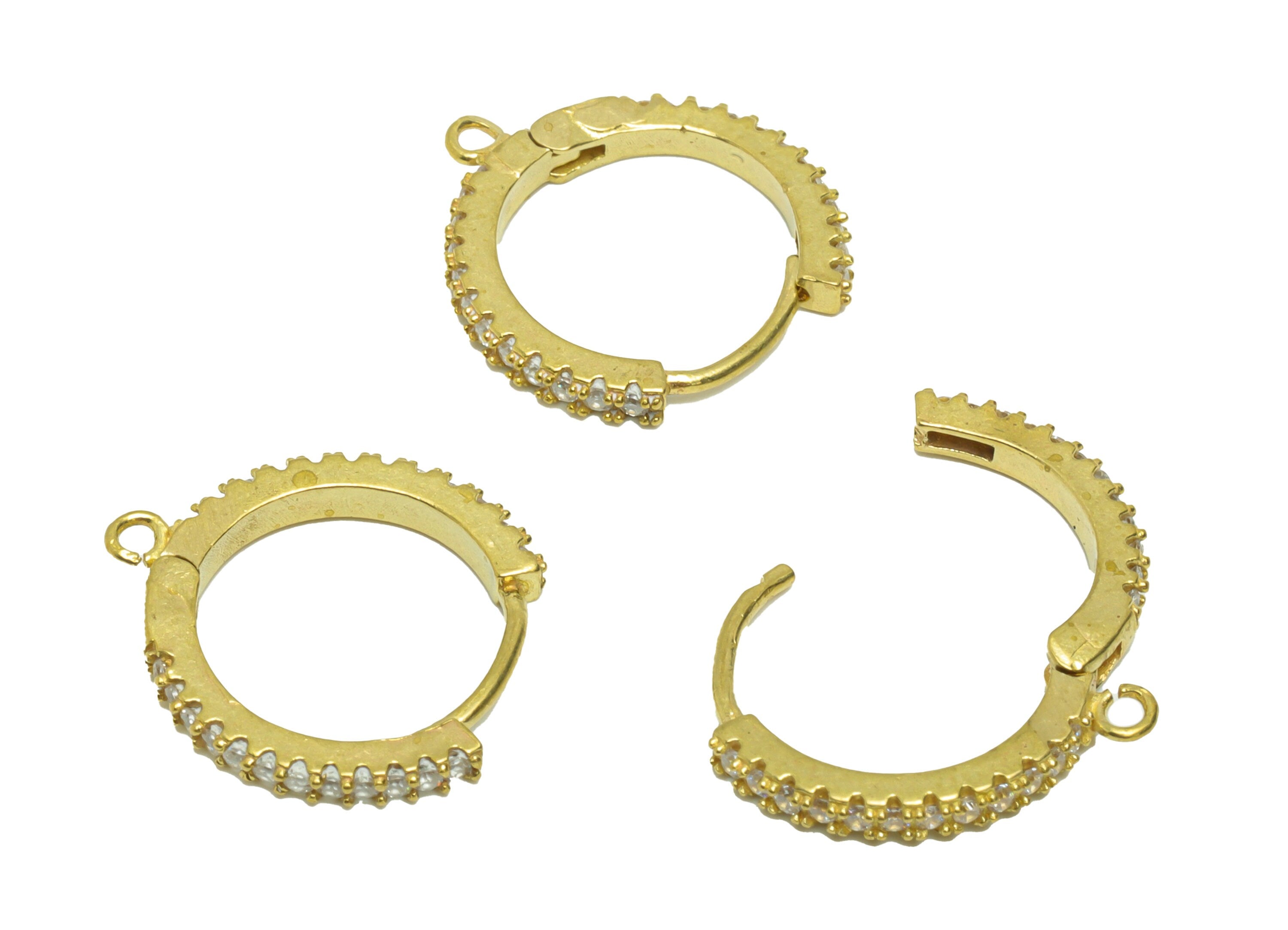 Huggie Hoop Earring With Loop - Zircon Huggies with Open Ring - Raw Brass Clasp Hoop Earring - Zirconia Hoop Clasp - 17.3x17x2mm - PP8831 - DOMEDBAZAAR