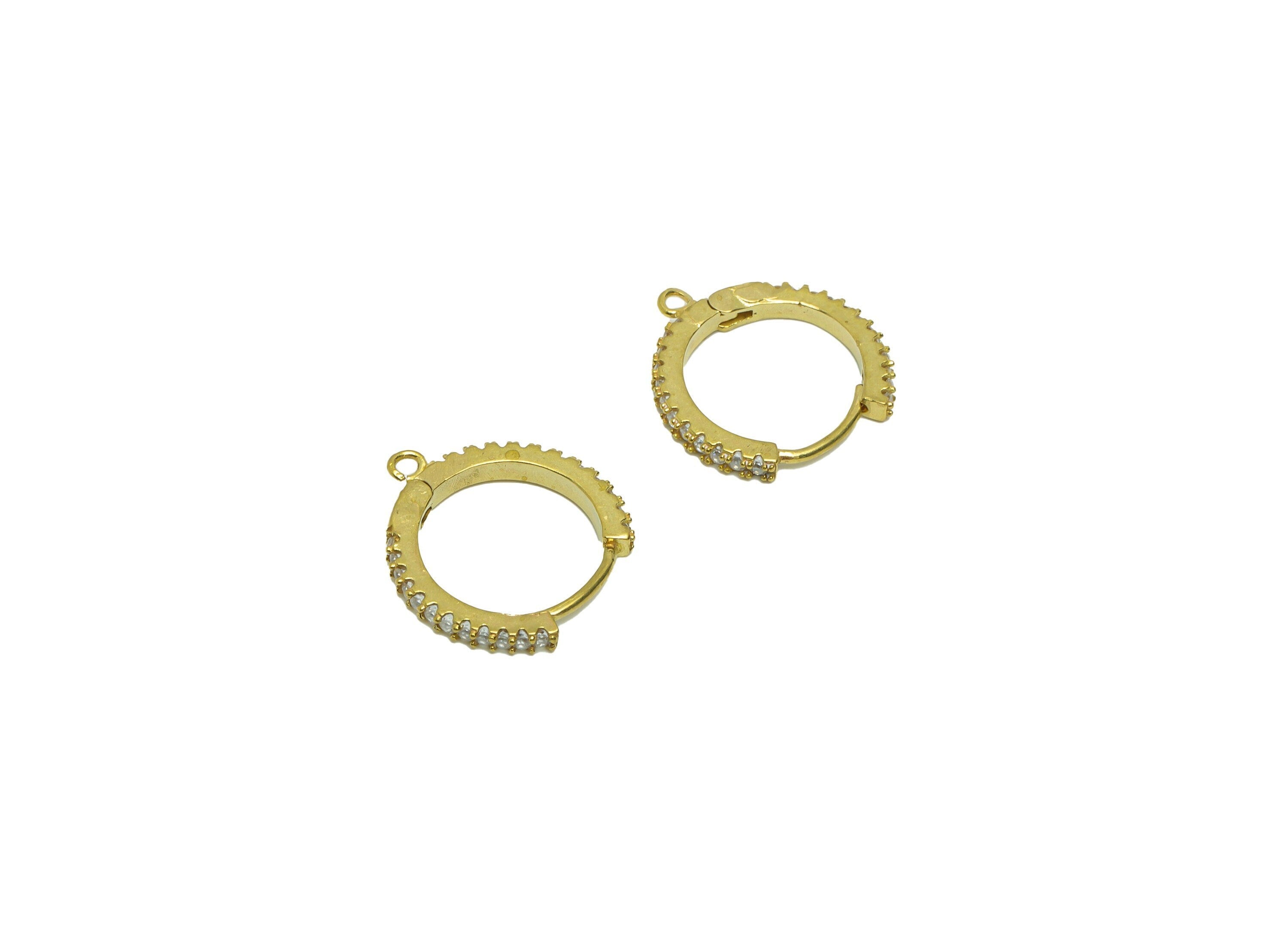 Huggie Hoop Earring With Loop - Zircon Huggies with Open Ring - Raw Brass Clasp Hoop Earring - Zirconia Hoop Clasp - 17.3x17x2mm - PP8831 - DOMEDBAZAAR