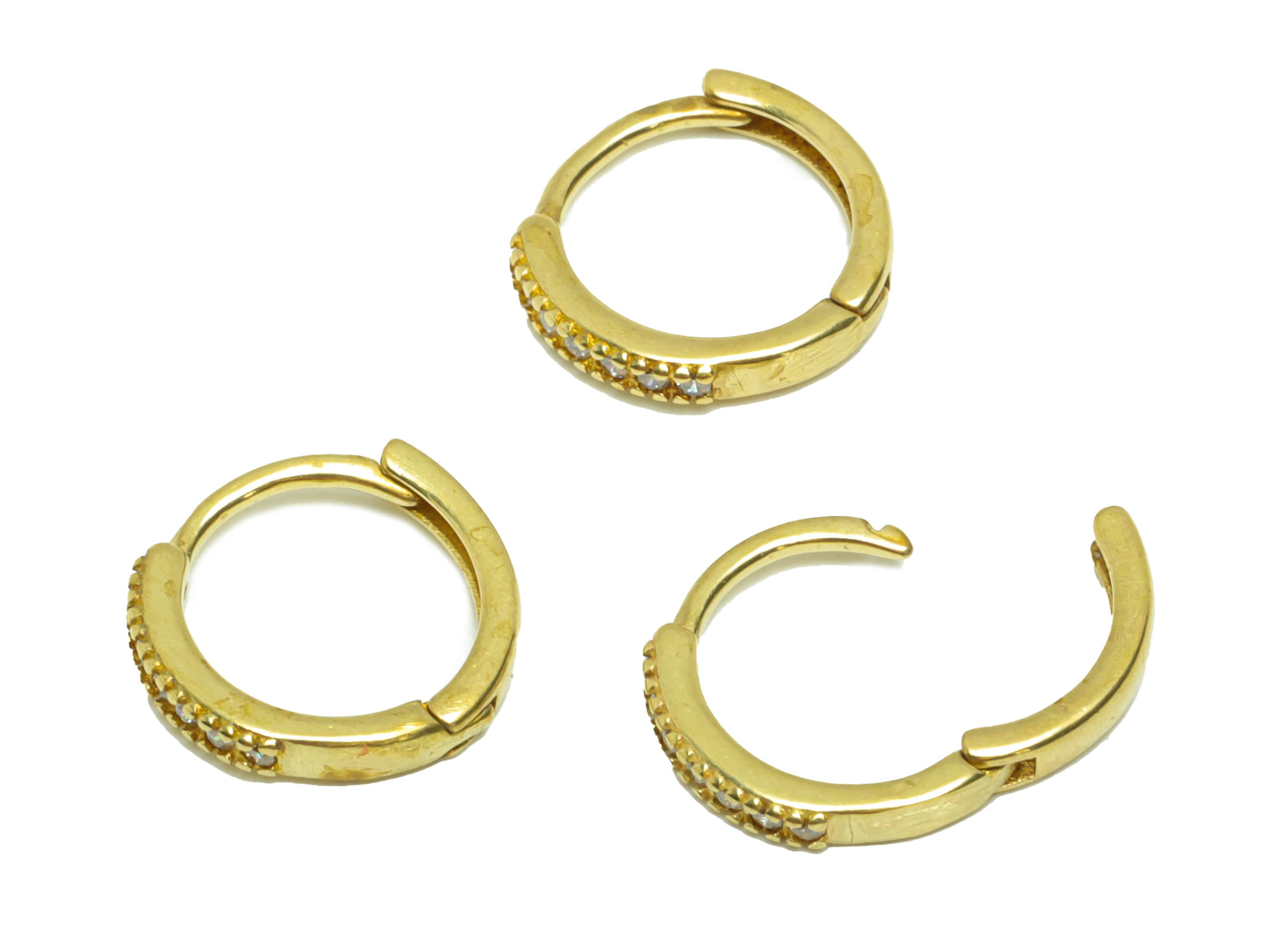Brass Huggies Hoop Clasp - Zircon Huggies with Open Ring - Brass Clasp Hoop Earring - Mini Heart Zirconia Hoop Clasp - 12.81x13x2mm- PP8821 - DOMEDBAZAAR
