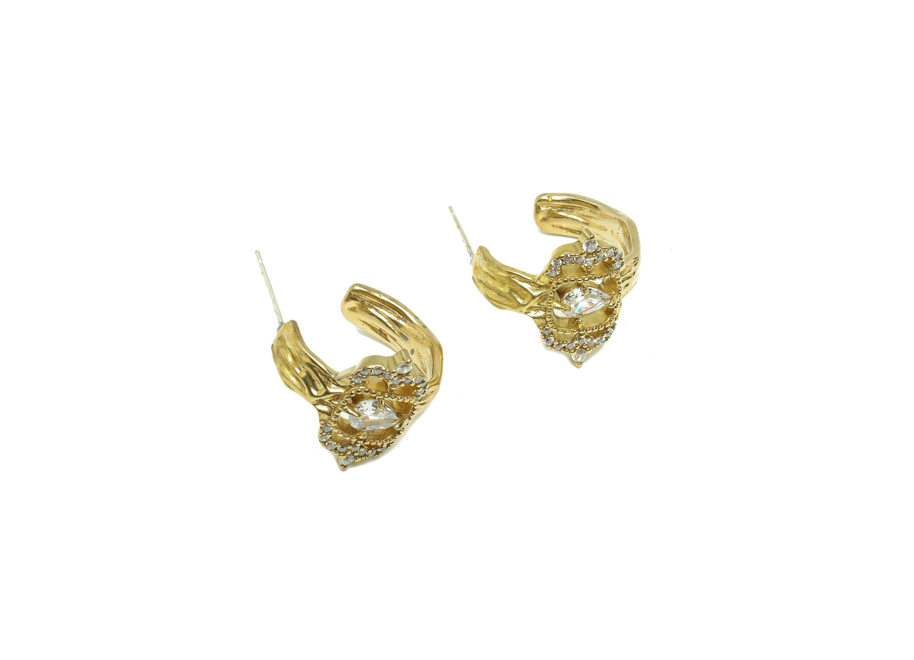 Brass Open Hoop Stud - Raw Brass Teardrop Post - Cubic Zircon Hoop Post - Round Open Hoop Earring Post - Jewelry Making - 25x20x1mm - PP8665 - DOMEDBAZAAR