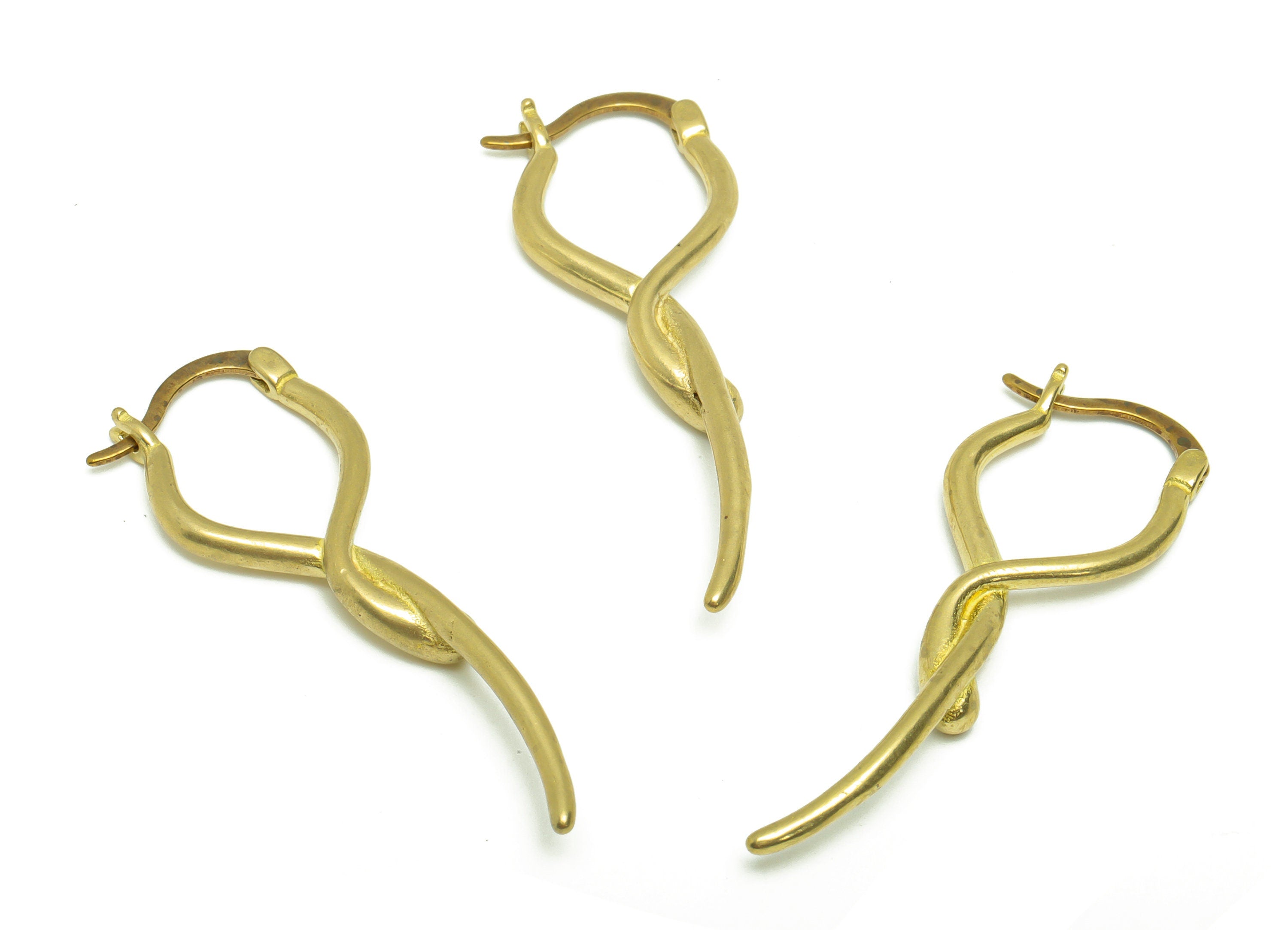 Twisted Brass Wire Earring - Raw Brass Huggies Hoop Earring - Brass Clasp Hoop Earring - Spin Earring Hoop Clasp - 43x14.78x1.82mm- PP8668 - DOMEDBAZAAR