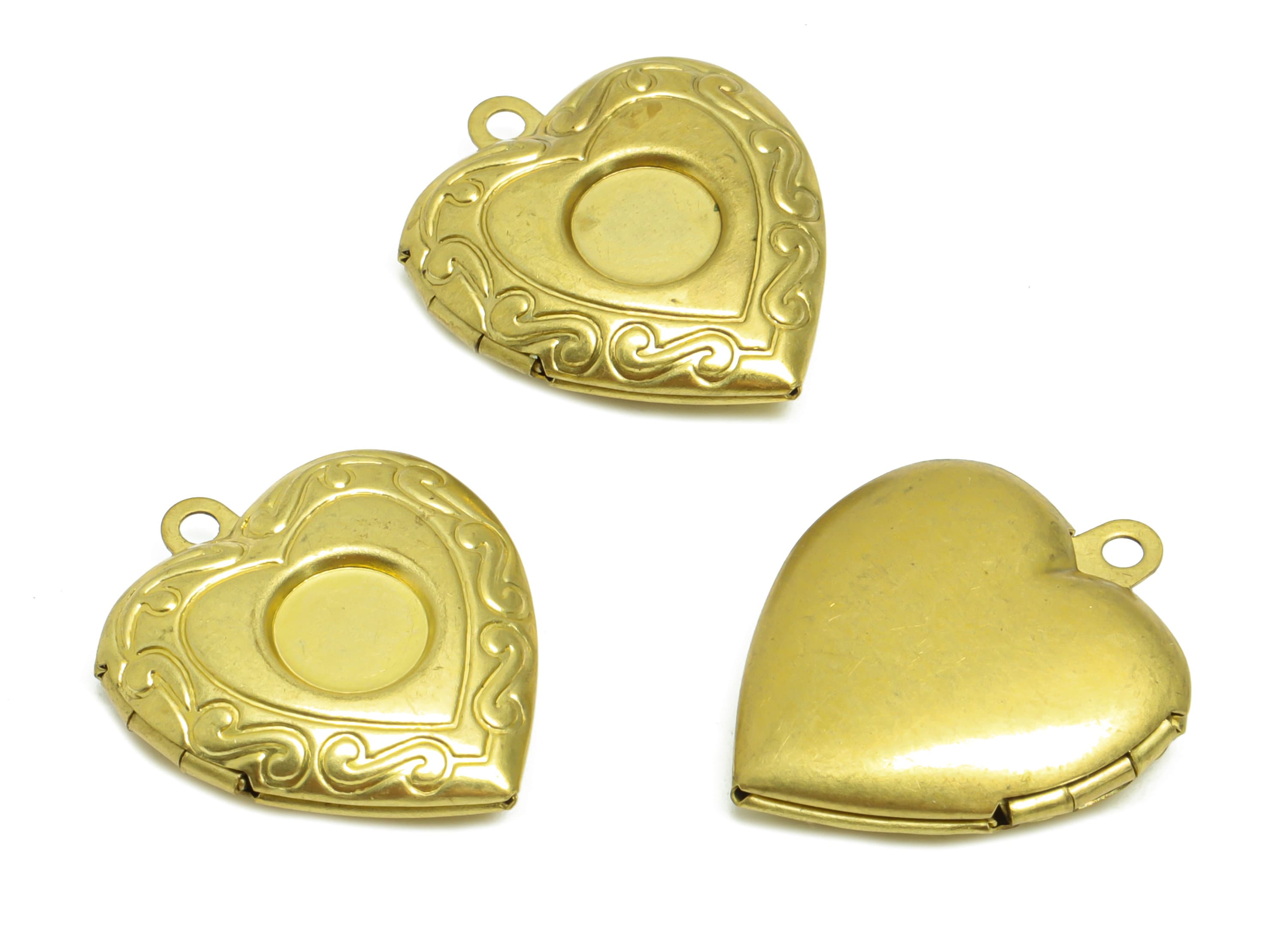 Brass Heart Locket Charm - Raw Brass Antique Vintage - Antique Looking Locket - Vintage Looking Locke - For Necklace - 22.8x19x5mm - PP8937 - DOMEDBAZAAR