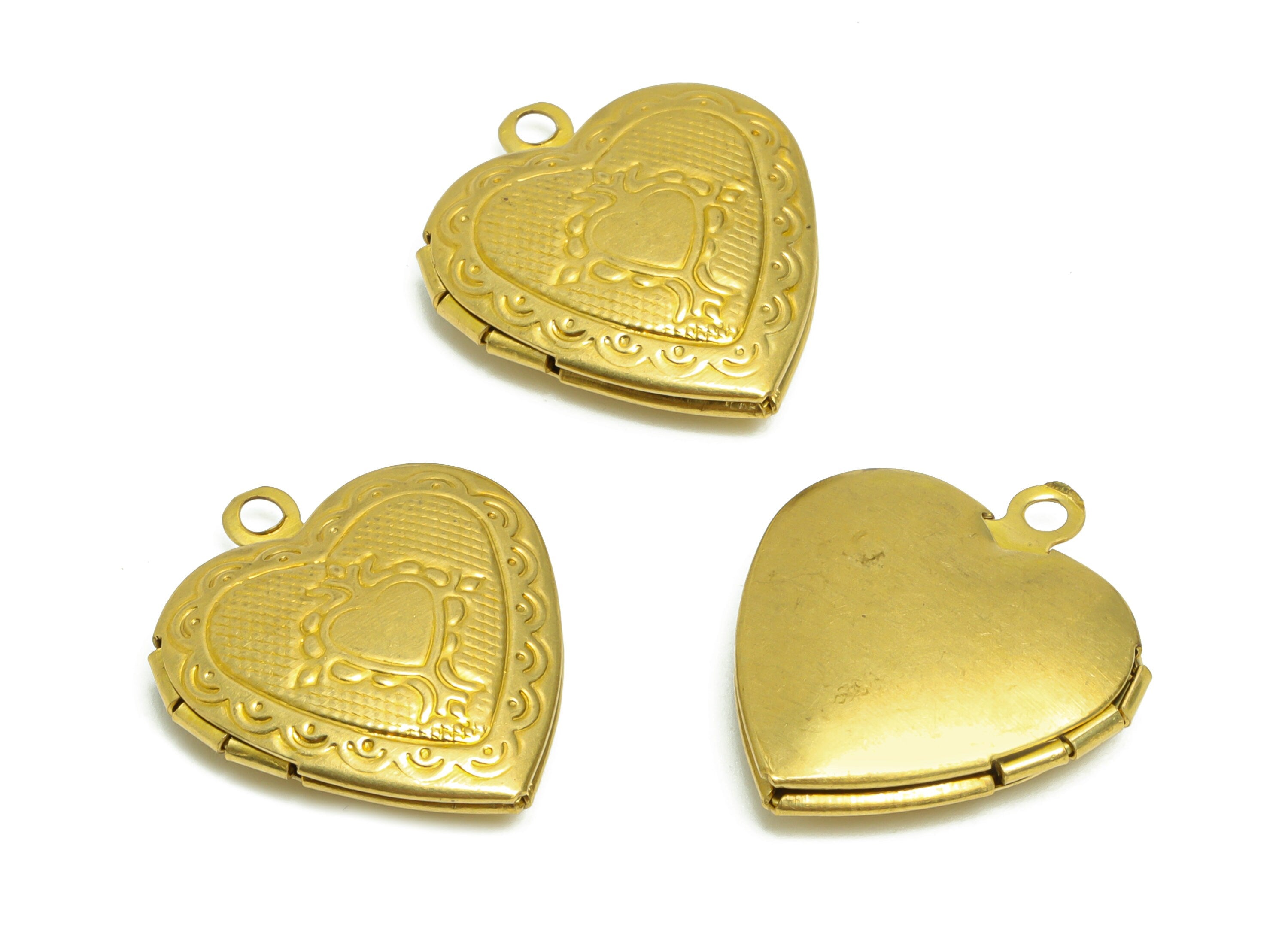Brass Heart Locket Charm - Raw Brass Engraved Antique Vintage - Vintage Looking Locket - Antique Looking Locket for Pendant-22x19x5mm-PP8906 - DOMEDBAZAAR