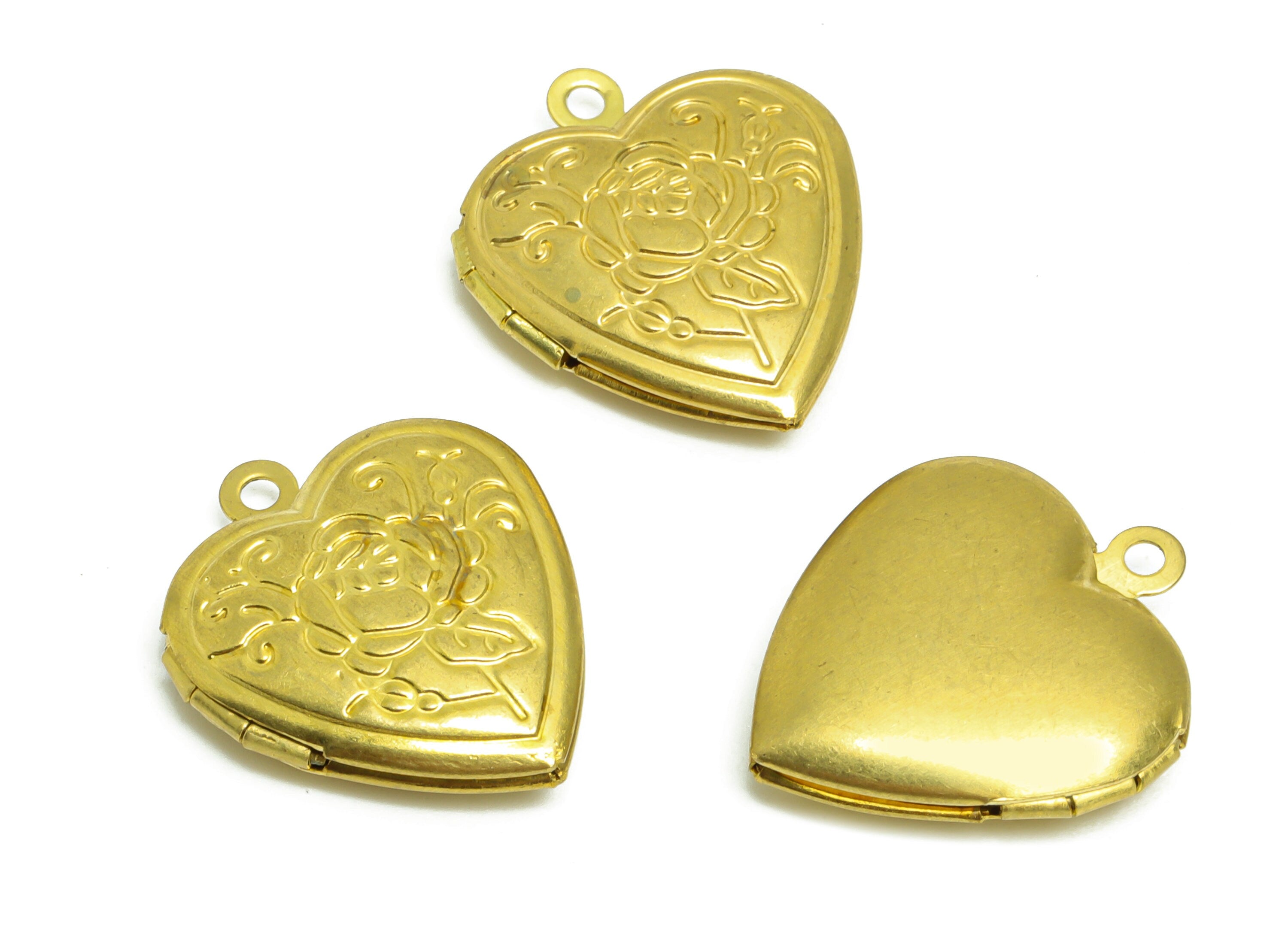 Rose Heart Locket Charm - Raw Brass Antique Vintage Engraved Locket - Antique Looking Locket- Vintage Looking Locket - 22x19x5mm - PP8907 - DOMEDBAZAAR