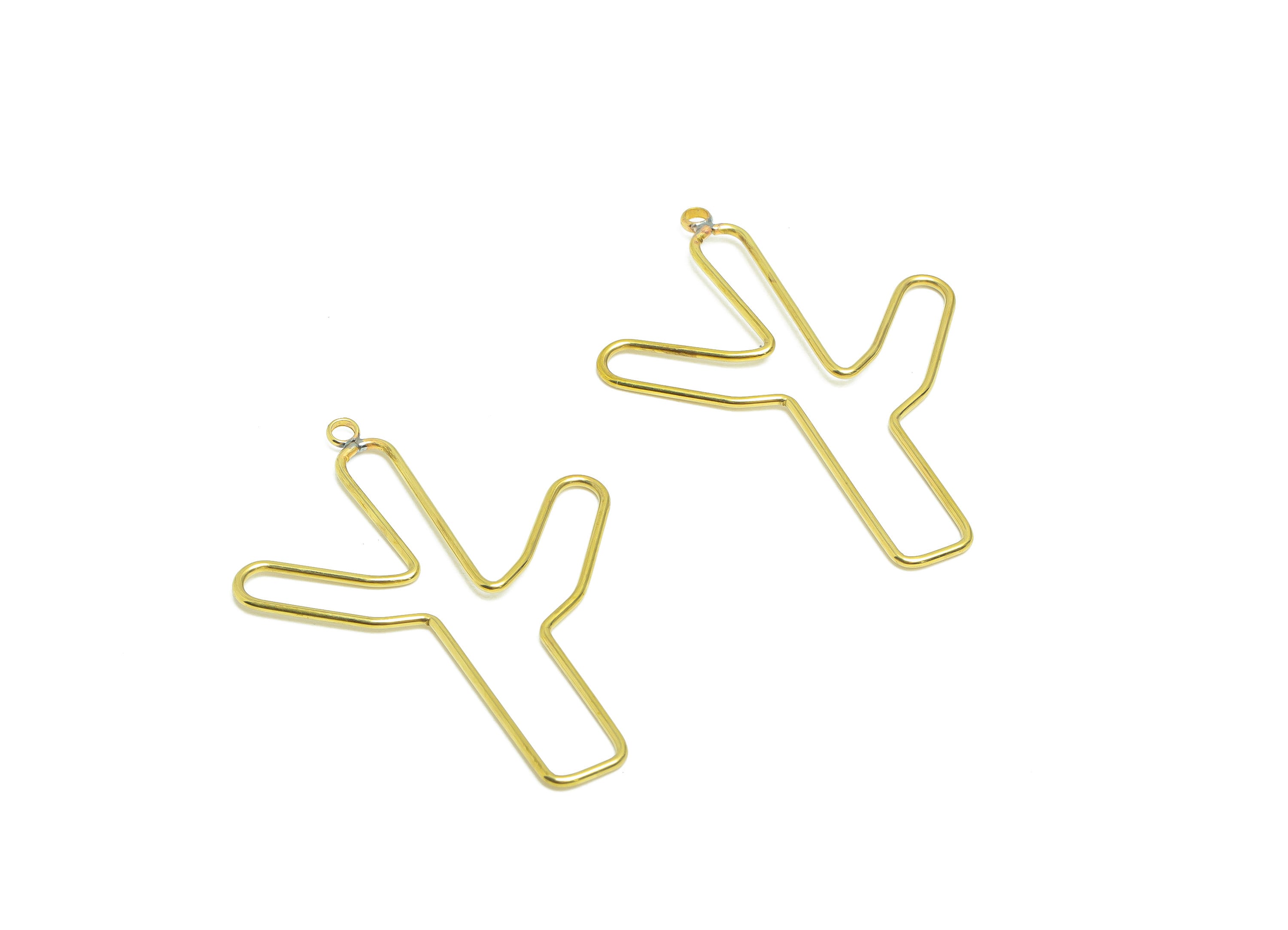 Brass Cactus Earring Charms - Raw Brass line Cactus Charm - Brass Botanical Earring Charm - Brass Wire Cactus Earring - 43x32x1.1mm - PP8838 - DOMEDBAZAAR