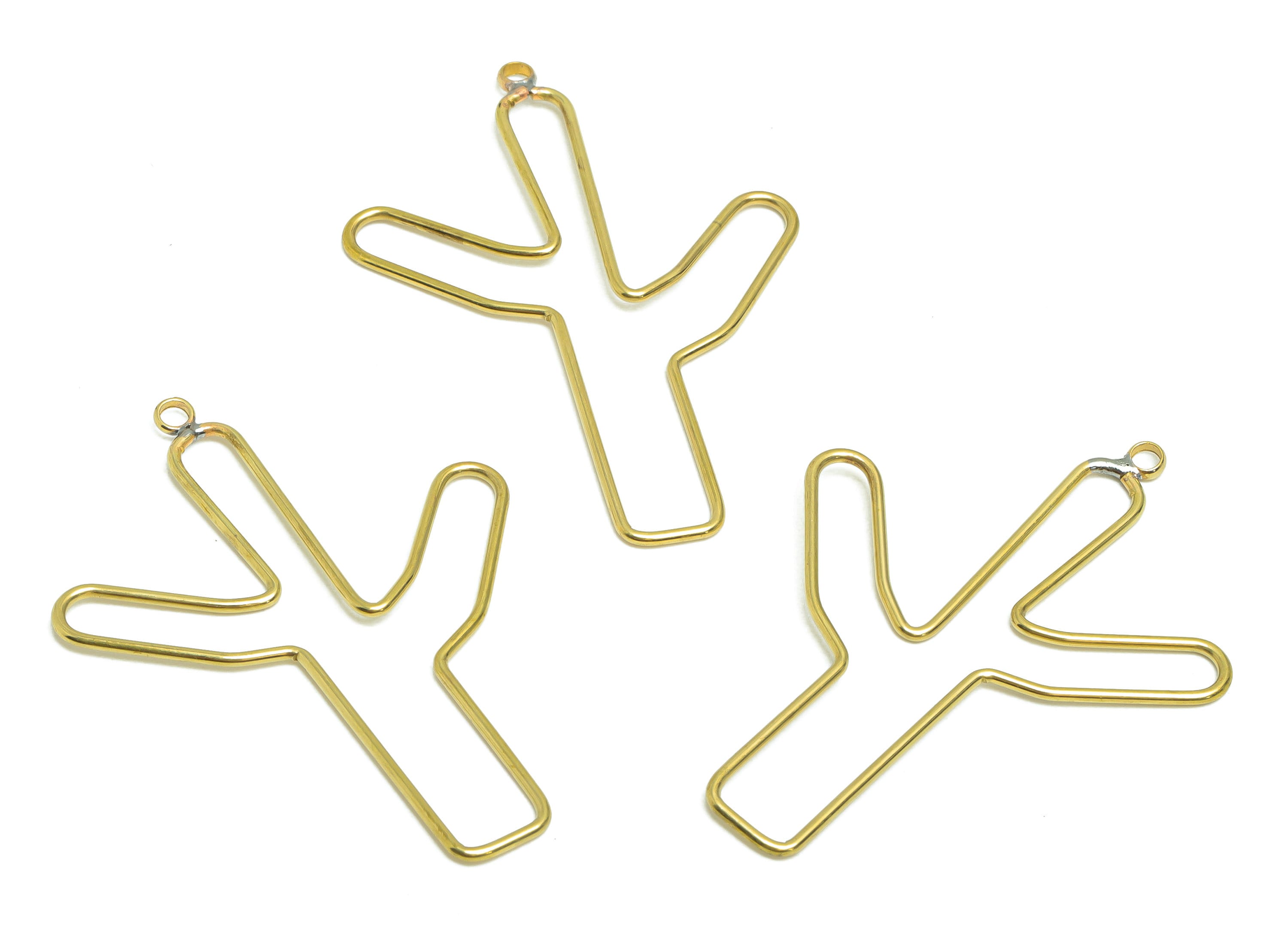 Brass Cactus Earring Charms - Raw Brass line Cactus Charm - Brass Botanical Earring Charm - Brass Wire Cactus Earring - 43x32x1.1mm - PP8838 - DOMEDBAZAAR