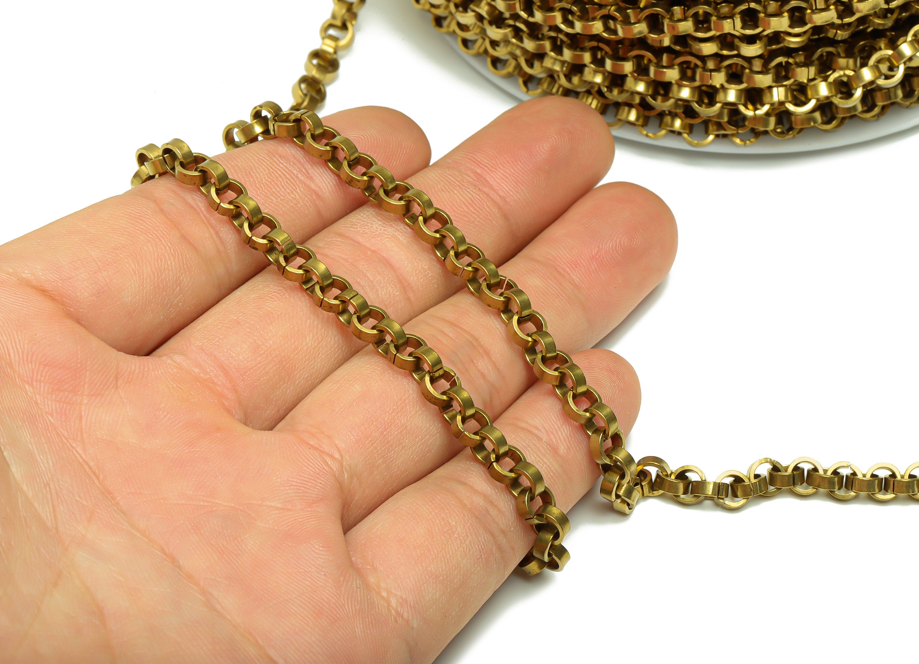 5.2 Rolo Chain - Raw Brass Open link - Brass Round link Thick Chain - Circle Link Chain - Round Open link Chain - 5.09x5.09x0.7mm -  PP8628 - DOMEDBAZAAR