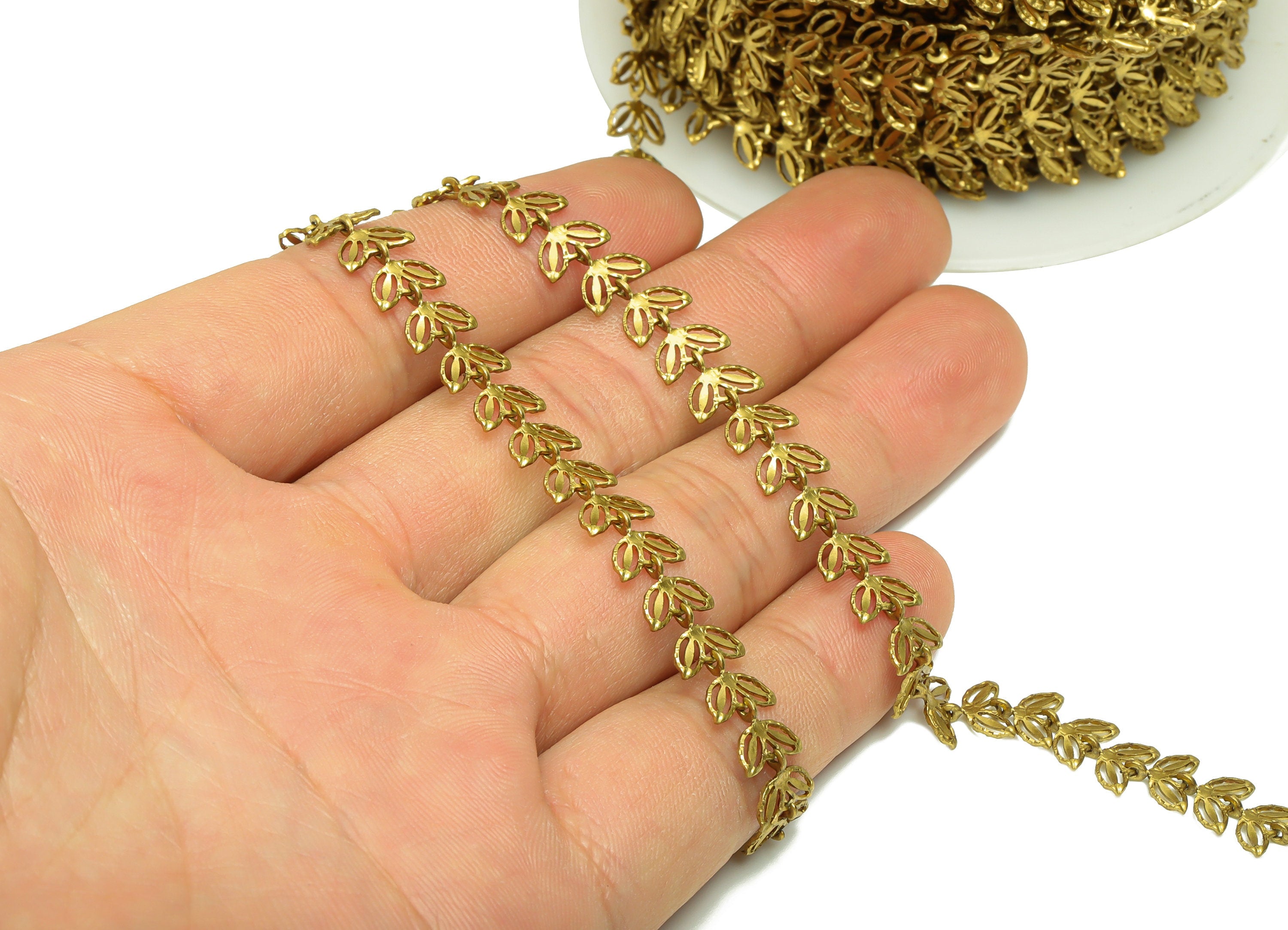 Flower Link Chain - Raw Brass Flower Link Chain - Brass Necklace Chain - Brass Leaf Link Chain - Jeweler Making - 3.6x8.26x0.76mm - PP8633 - DOMEDBAZAAR