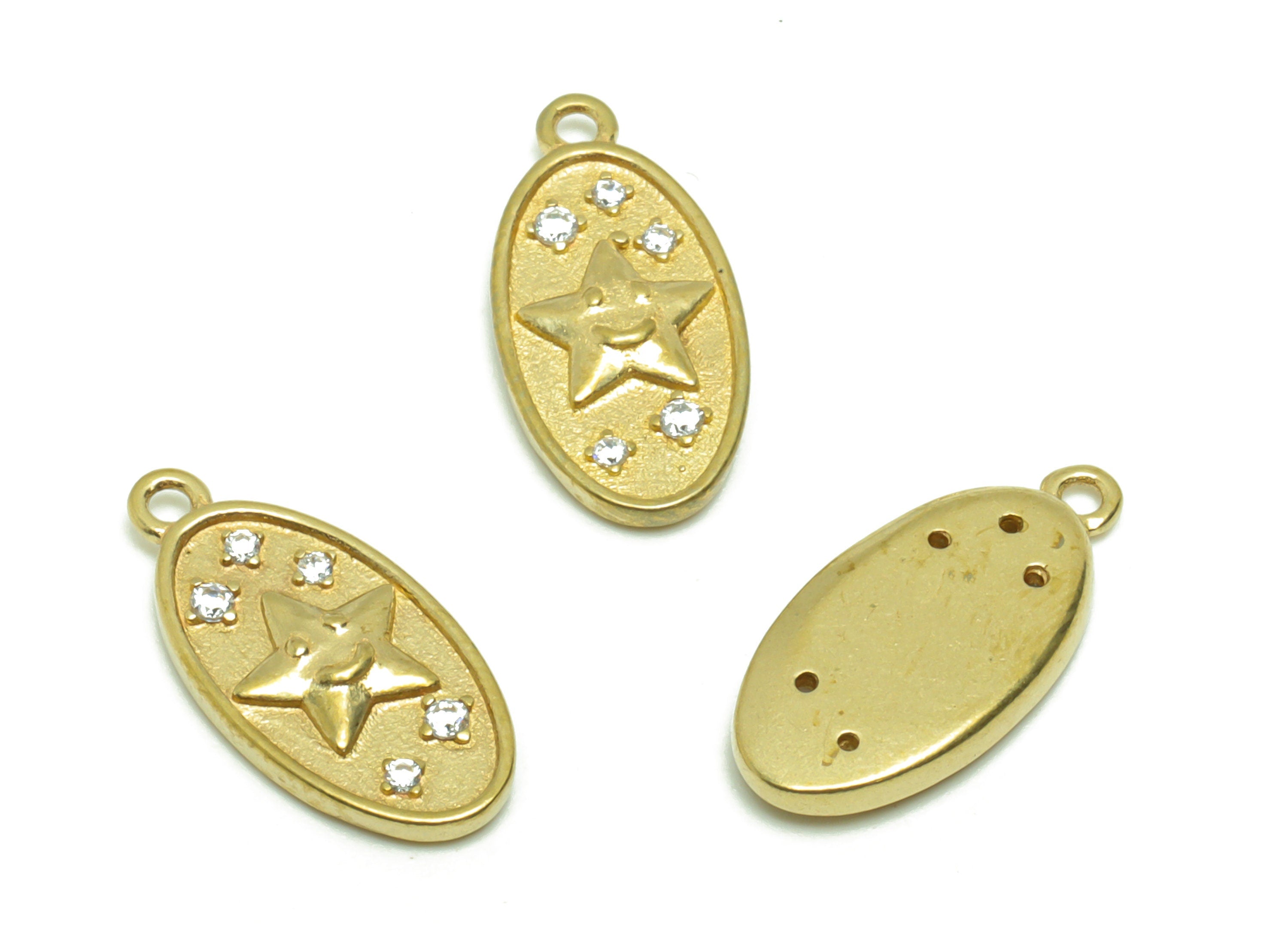 Brass Happy Cloud Face Earring Charm - Raw Brass Star Pendant - Star Face For Necklace - Brass Zircon Earring Charms - 17x8x2mm - PP8703 - DOMEDBAZAAR
