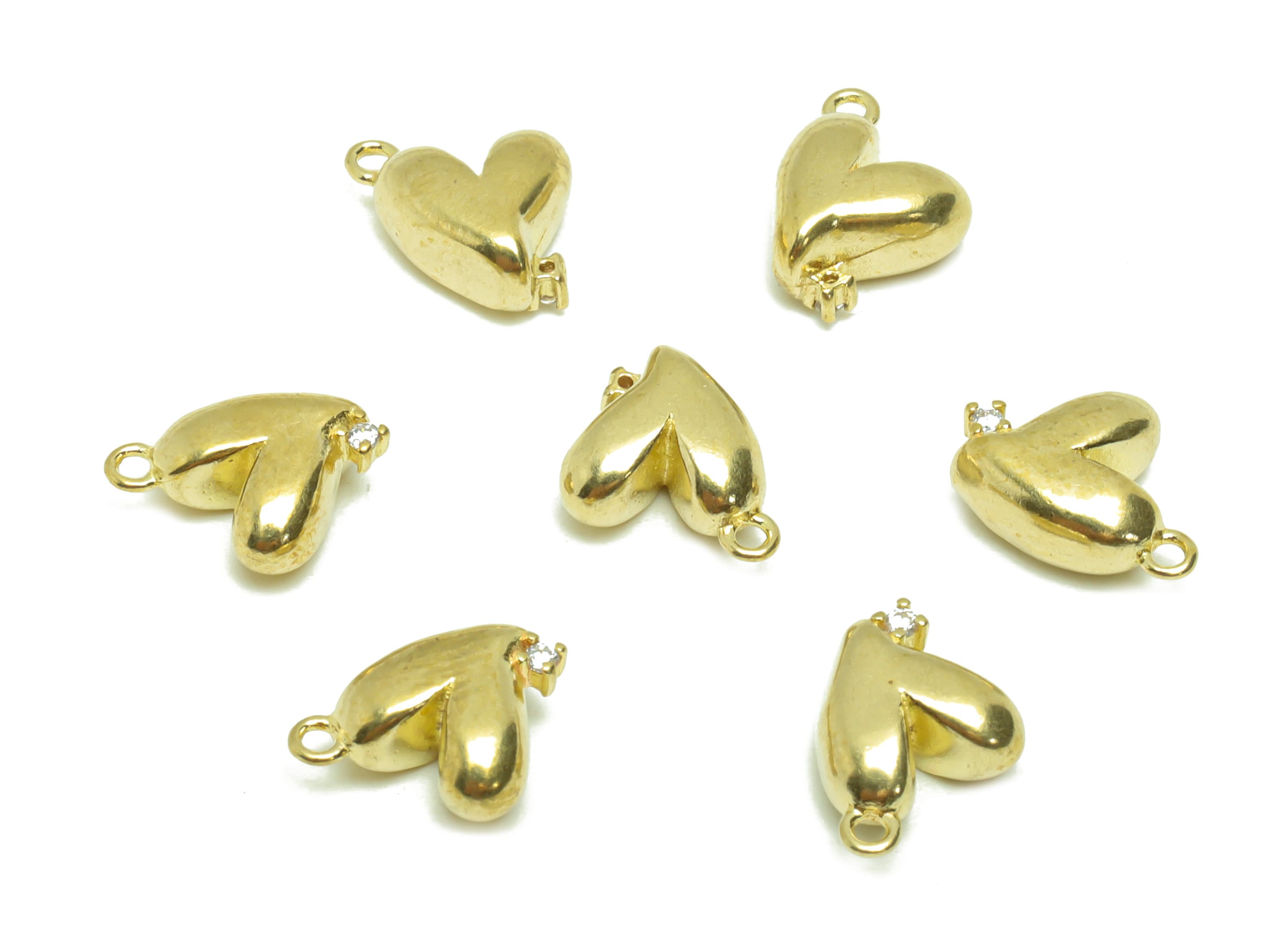 Brass Heart Earring Charm - Raw Brass Cubic Heart Pendant - Cubic Zircon Earring Charms - Mini Heart Earring Charm - 8.56x8.24x4.2mm- PP8682 - DOMEDBAZAAR
