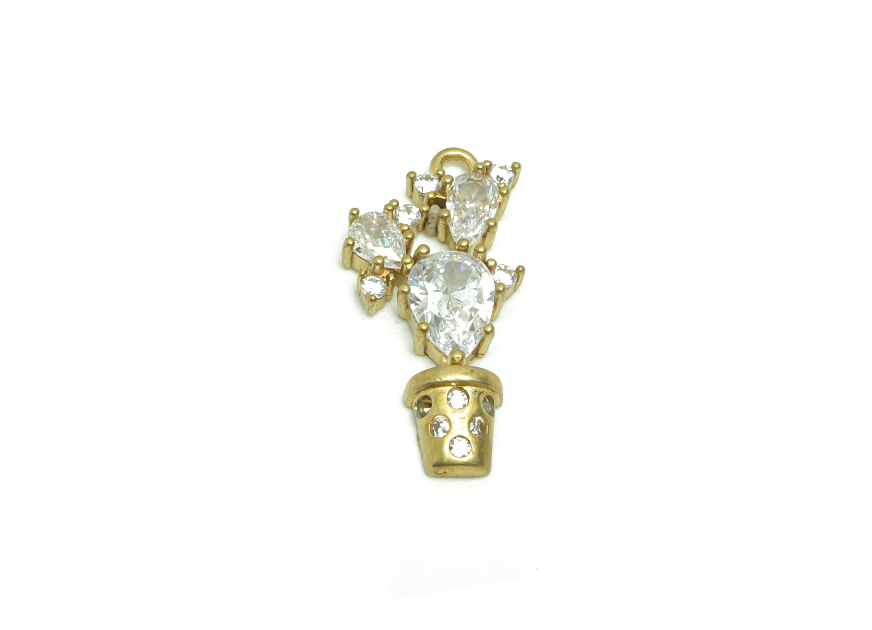 Brass Floral Earring Charm - Raw Brass Potted Plant Pendant - Cubic Zircon Earring Charms - Brass Drop Earring Charm - 21x10x3.42mm- PP8701 - DOMEDBAZAAR