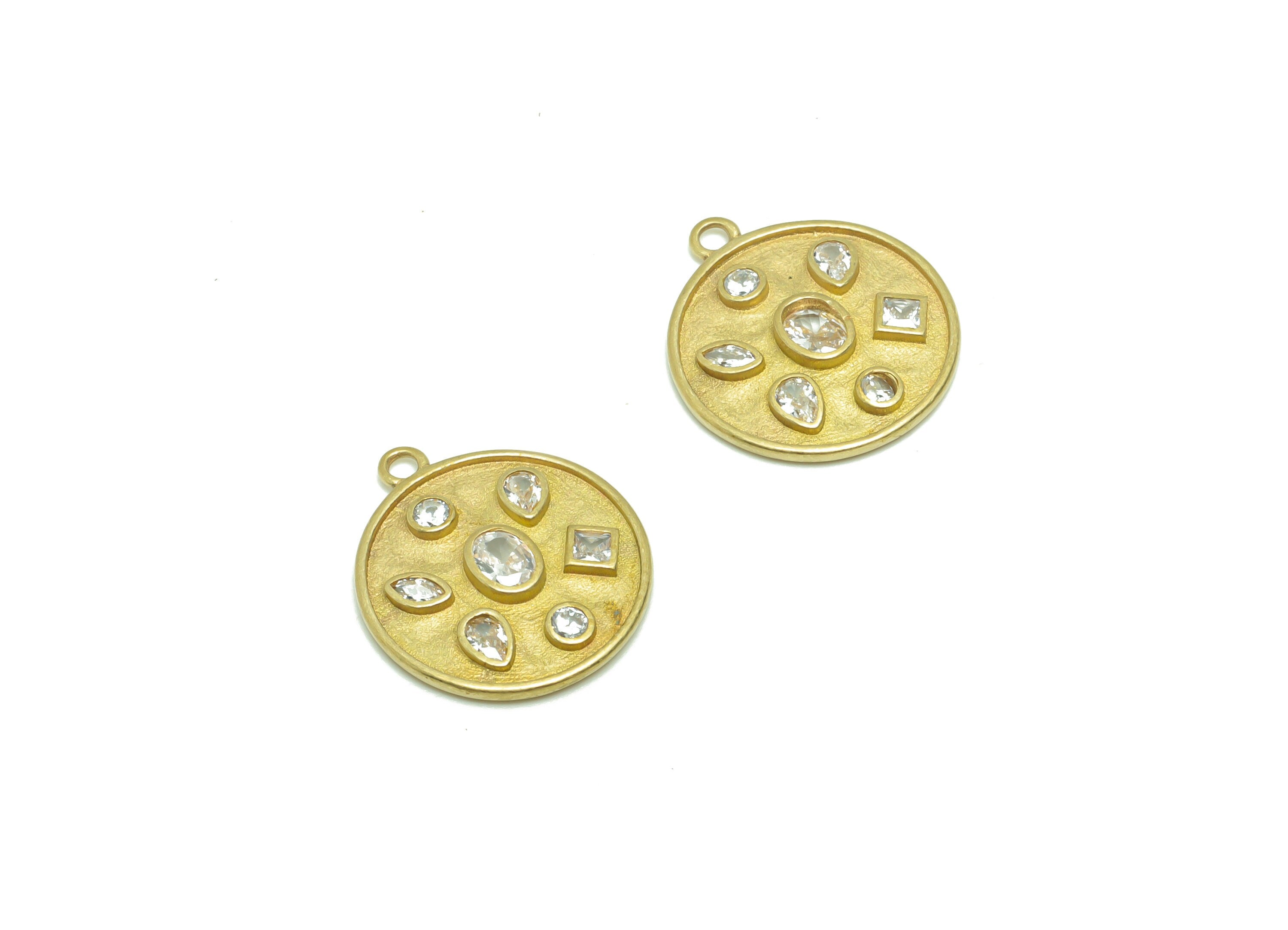 Brass Round Earring Charm - Raw Brass Marquise Pendant - Brass Cubic Zircon Earring Charms - Brass Geometry Shapes Charm - 17x15x2mm- PP8704 - DOMEDBAZAAR