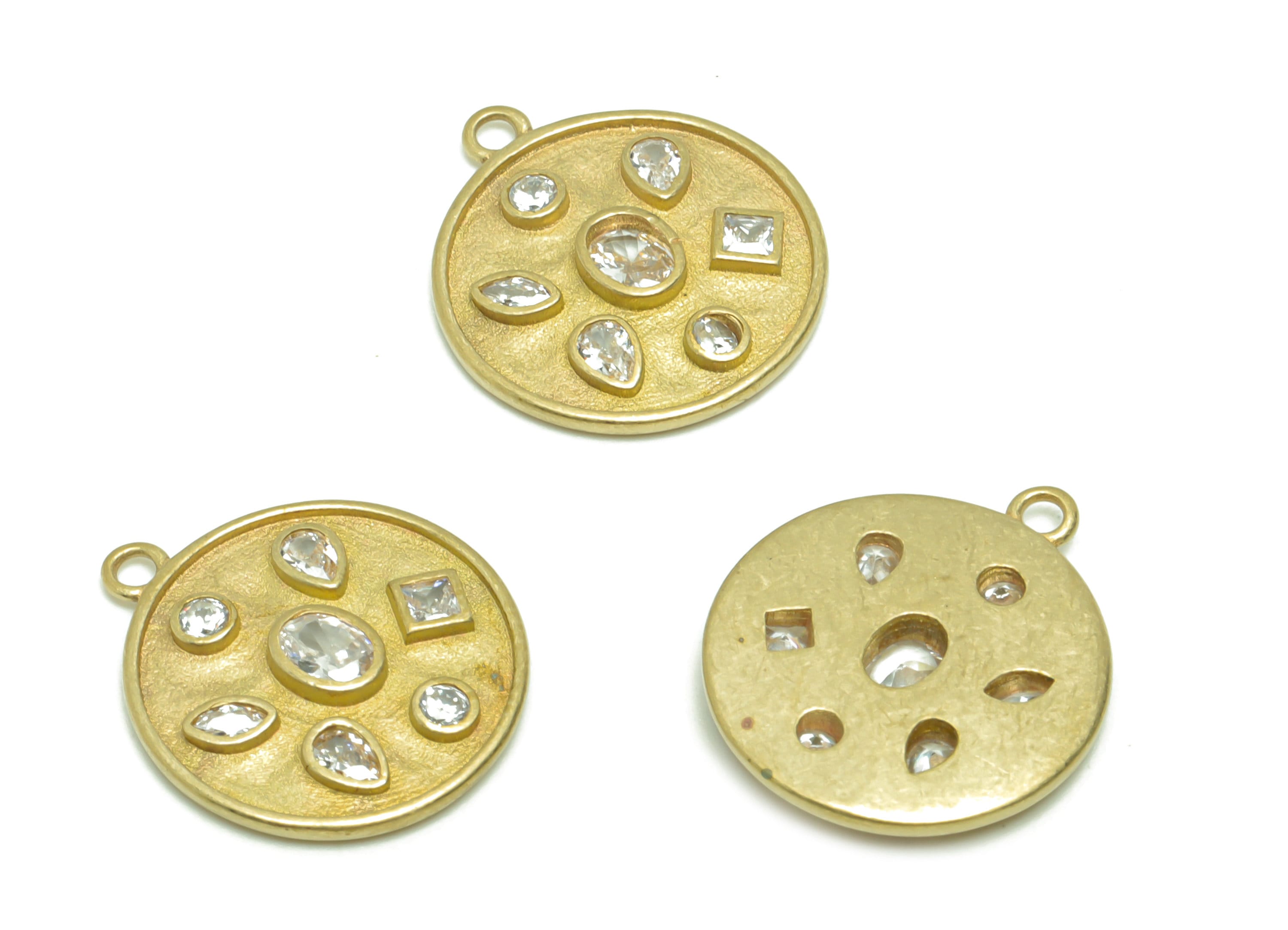 Brass Round Earring Charm - Raw Brass Marquise Pendant - Brass Cubic Zircon Earring Charms - Brass Geometry Shapes Charm - 17x15x2mm- PP8704 - DOMEDBAZAAR