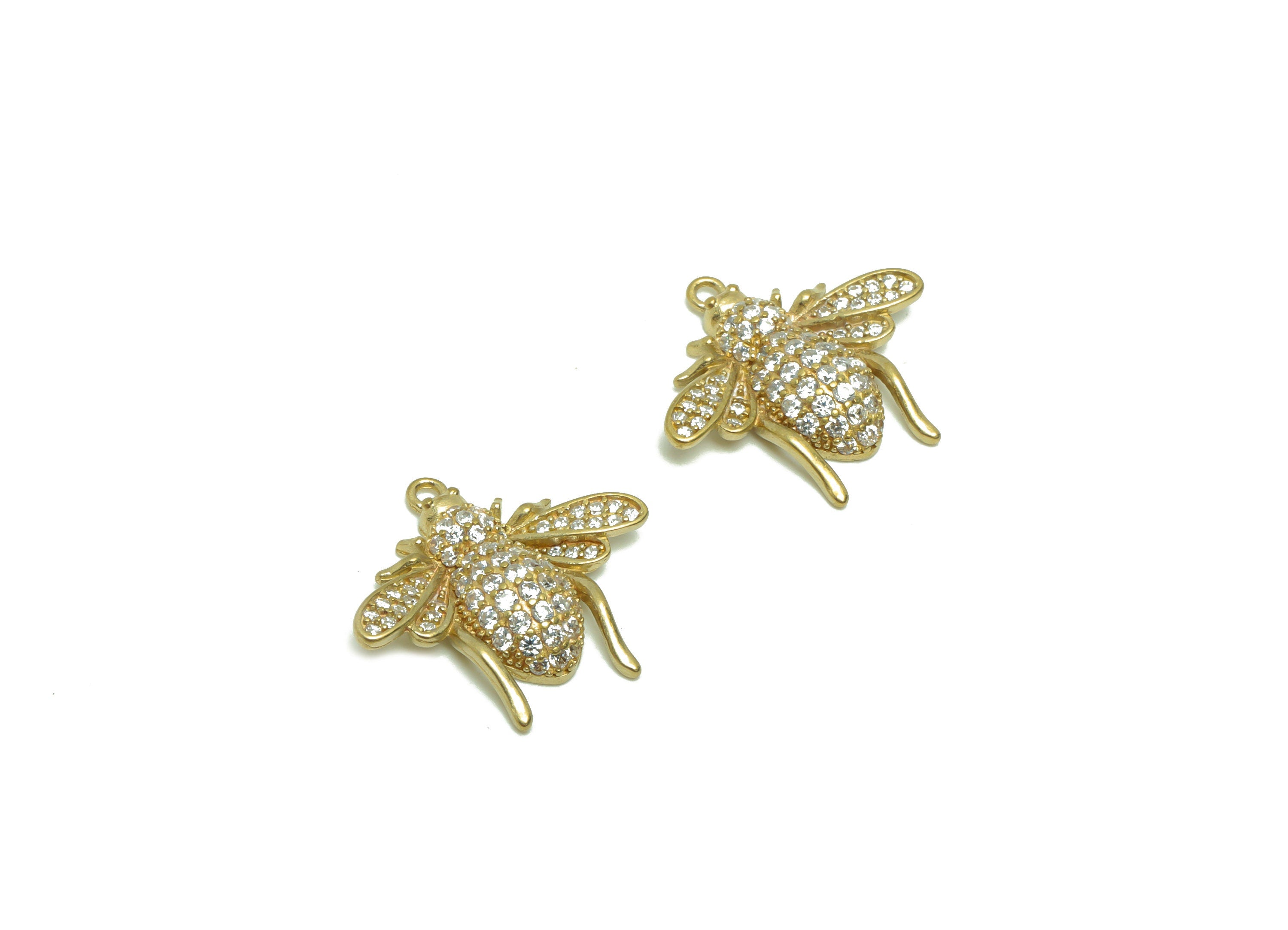 Brass Bee Earring Charm - Raw Brass Inset Pendant - Brass Cubic Zircon Bee Earring Charms - Brass Animal Charm - 17.4x18.65x4.07mm- PP8698 - DOMEDBAZAAR
