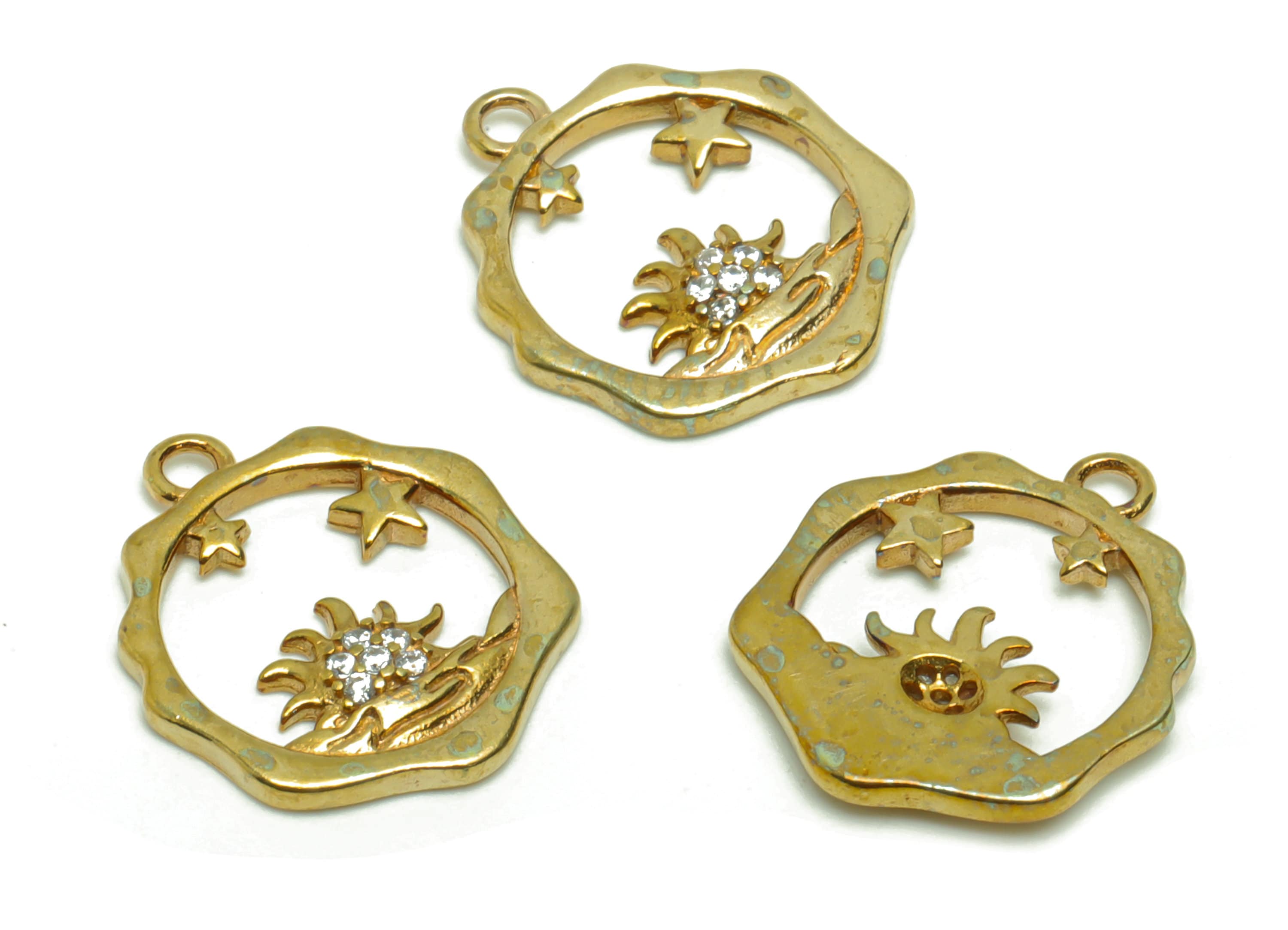 Brass Sun Earring Charm - Raw Brass Sea Surface Sunrise Pendant - Cubic Zircon Sun Earring Charms - Brass Celestial Charm -16x13x1mm- PP8697 - DOMEDBAZAAR